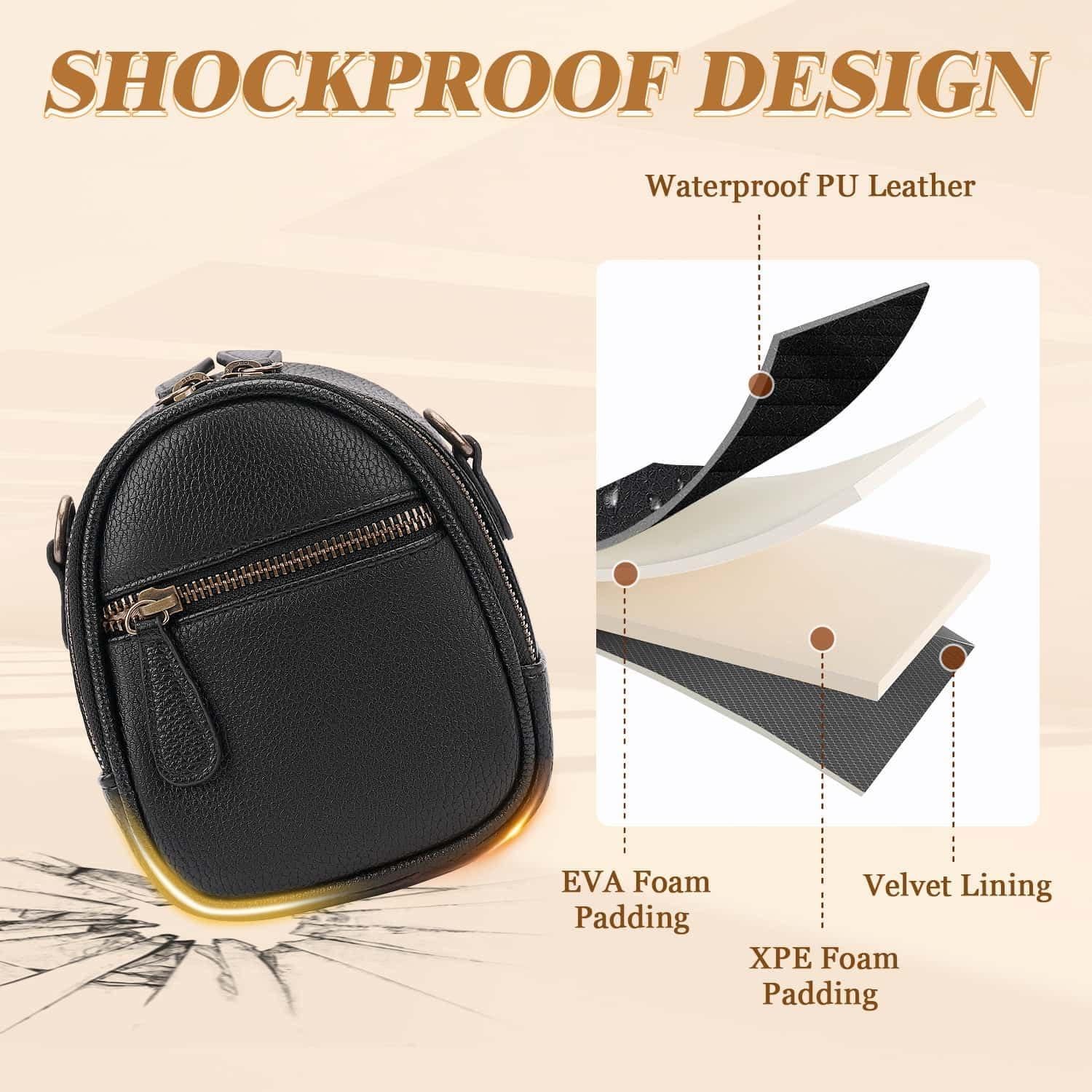 Bolsa de cámara bandolera 1L PU impermeable negra DSLR