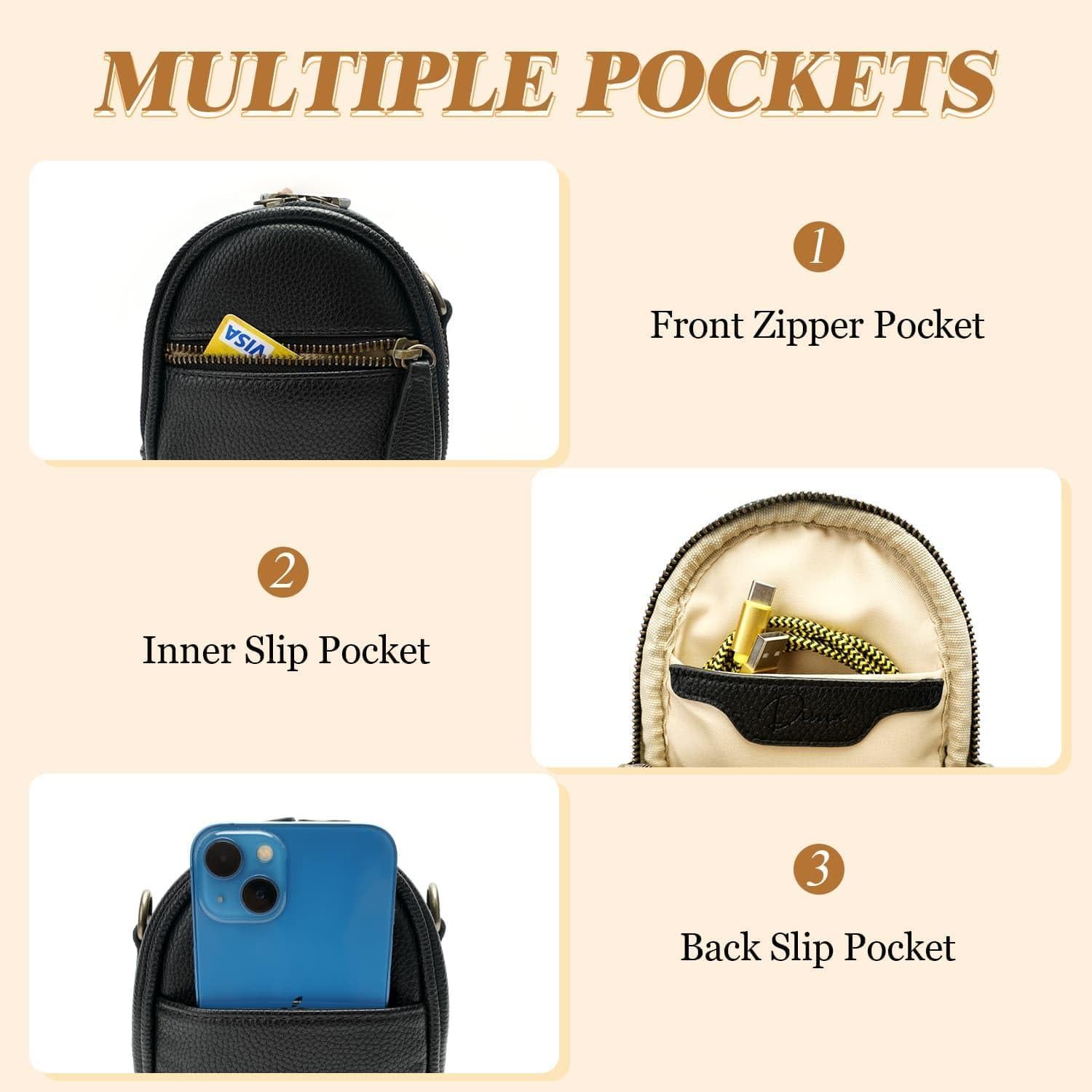 Bolsa de cámara bandolera 1L PU impermeable negra DSLR