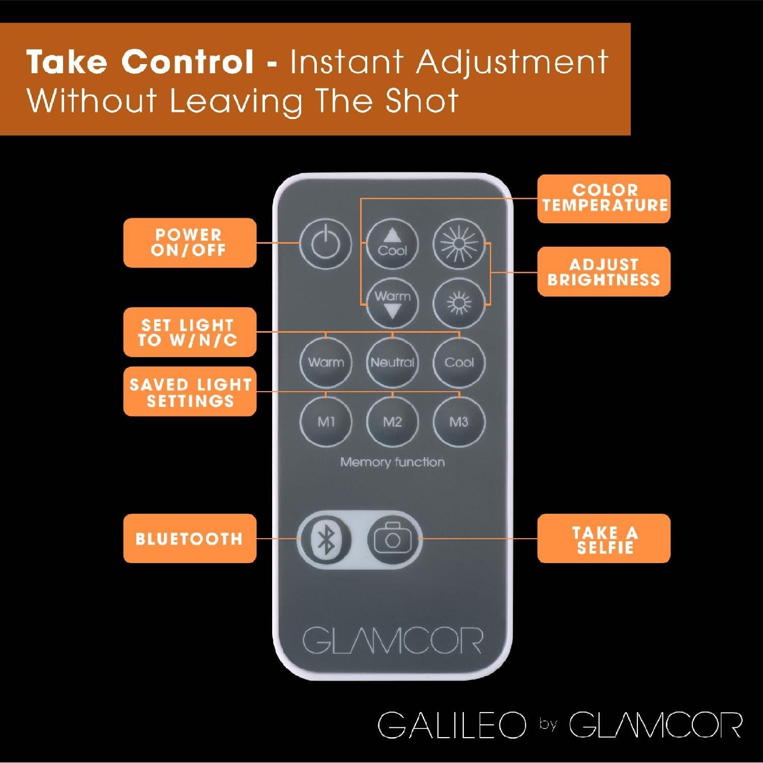 Kit Pro GLAMCOR Galileo - Luz de Anillo 45.72 cm Plegable