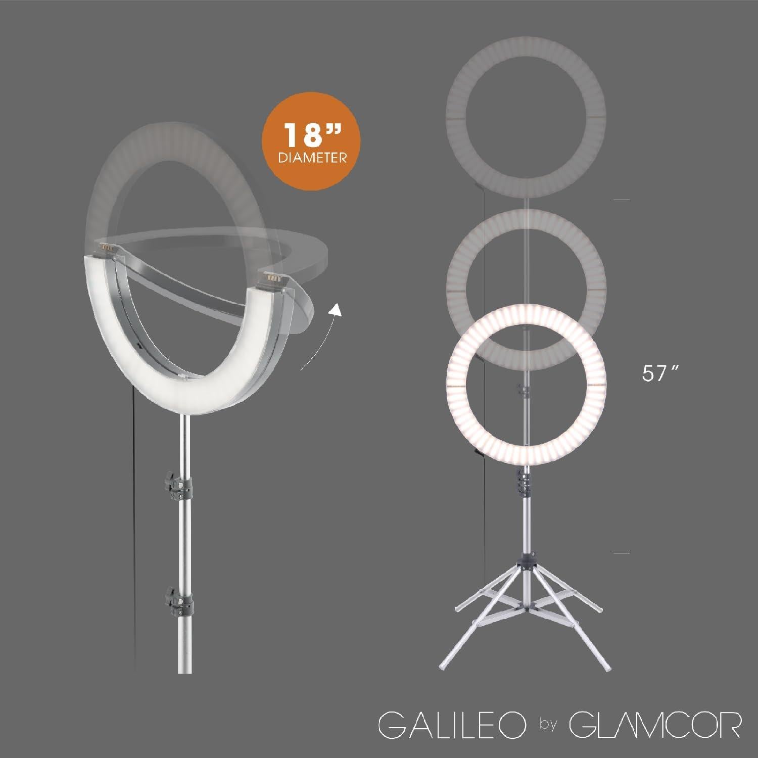 Kit Pro GLAMCOR Galileo - Luz de Anillo 45.72 cm Plegable