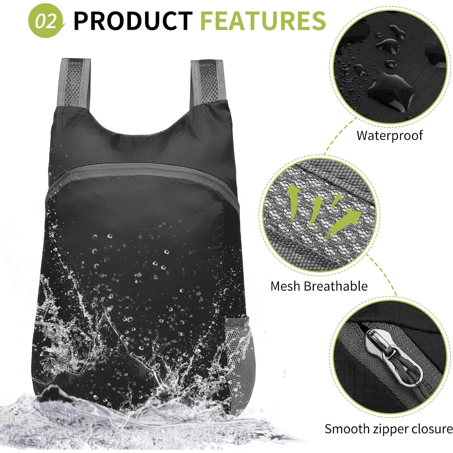 Mochila de Senderismo Plegable 20L SUIKIHUM Negra Ultra Ligera