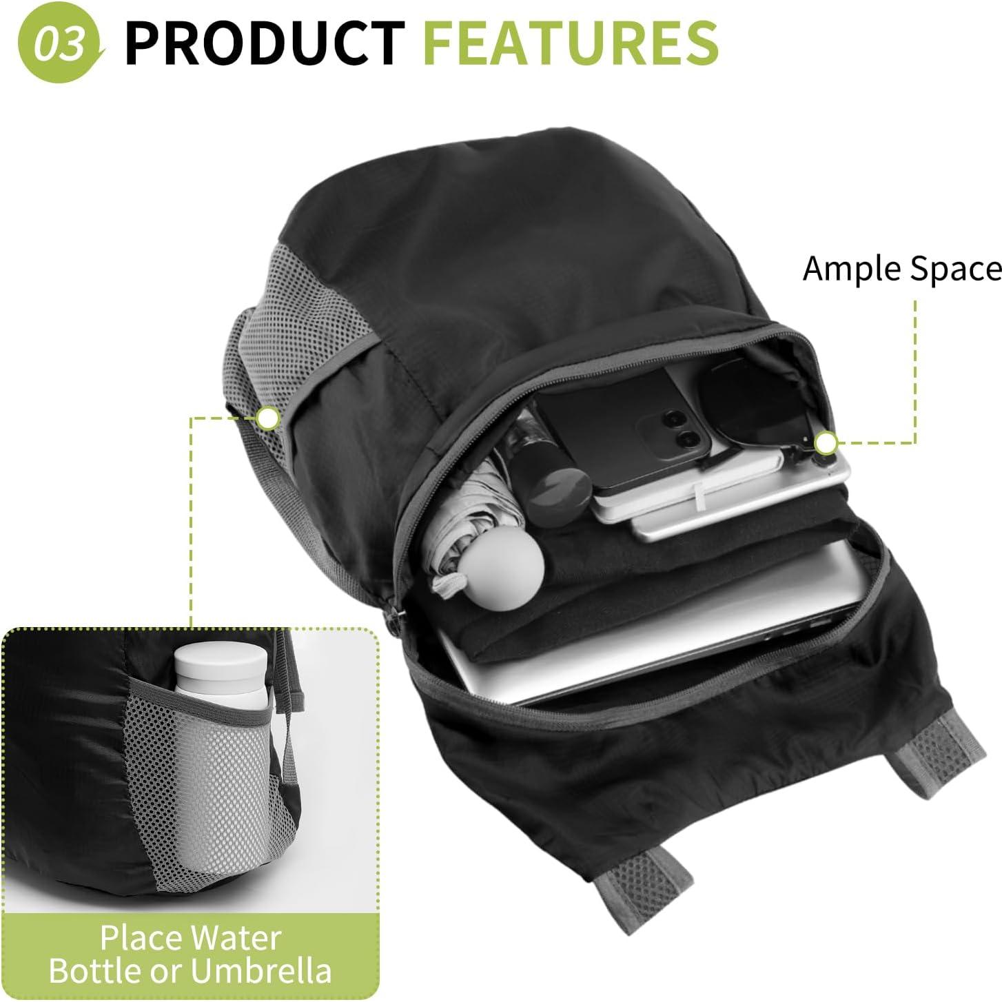 Mochila de Senderismo Plegable 20L SUIKIHUM Negra Ultra Ligera