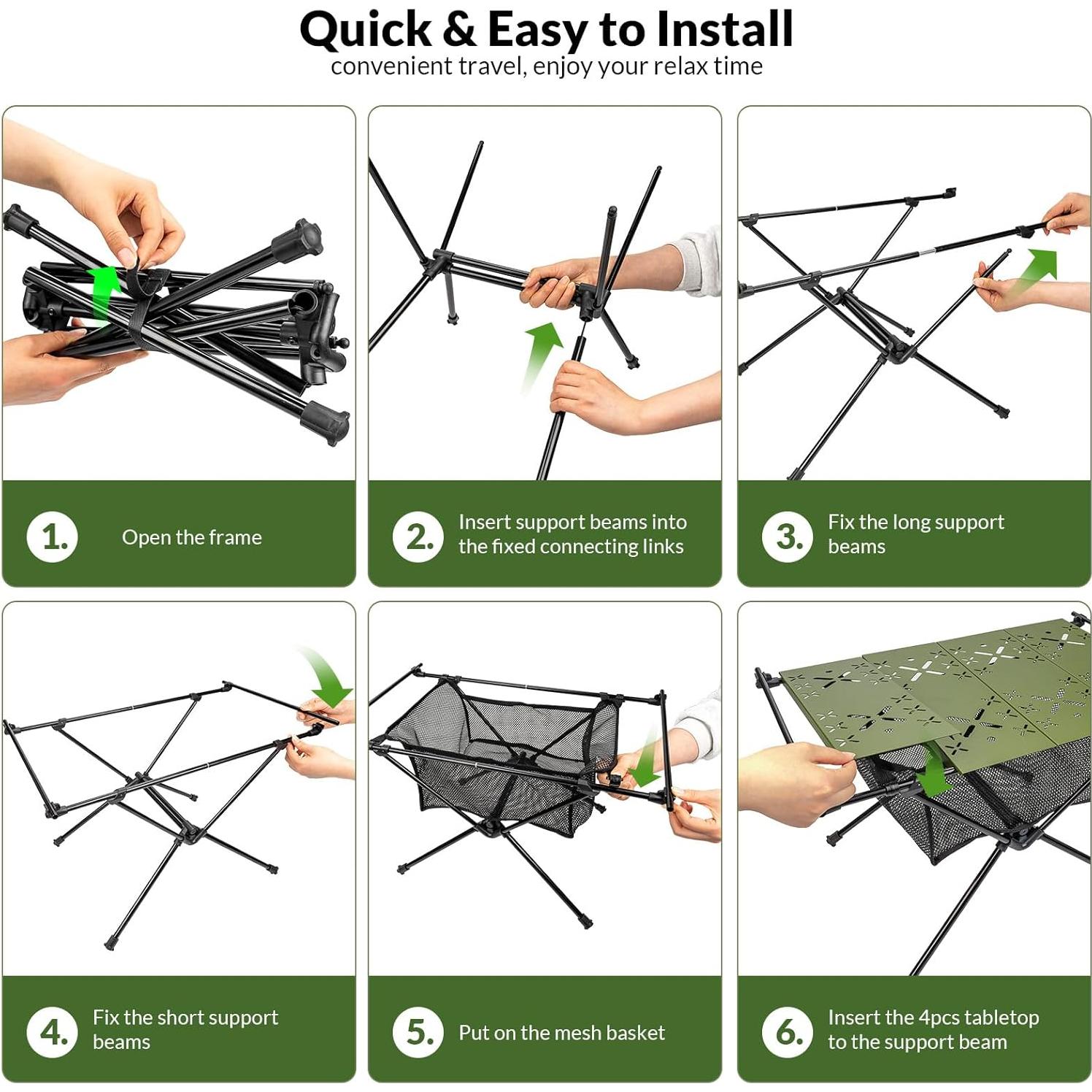 Mesa de Camping Plegable Thallike Verde Militar 61x37cm
