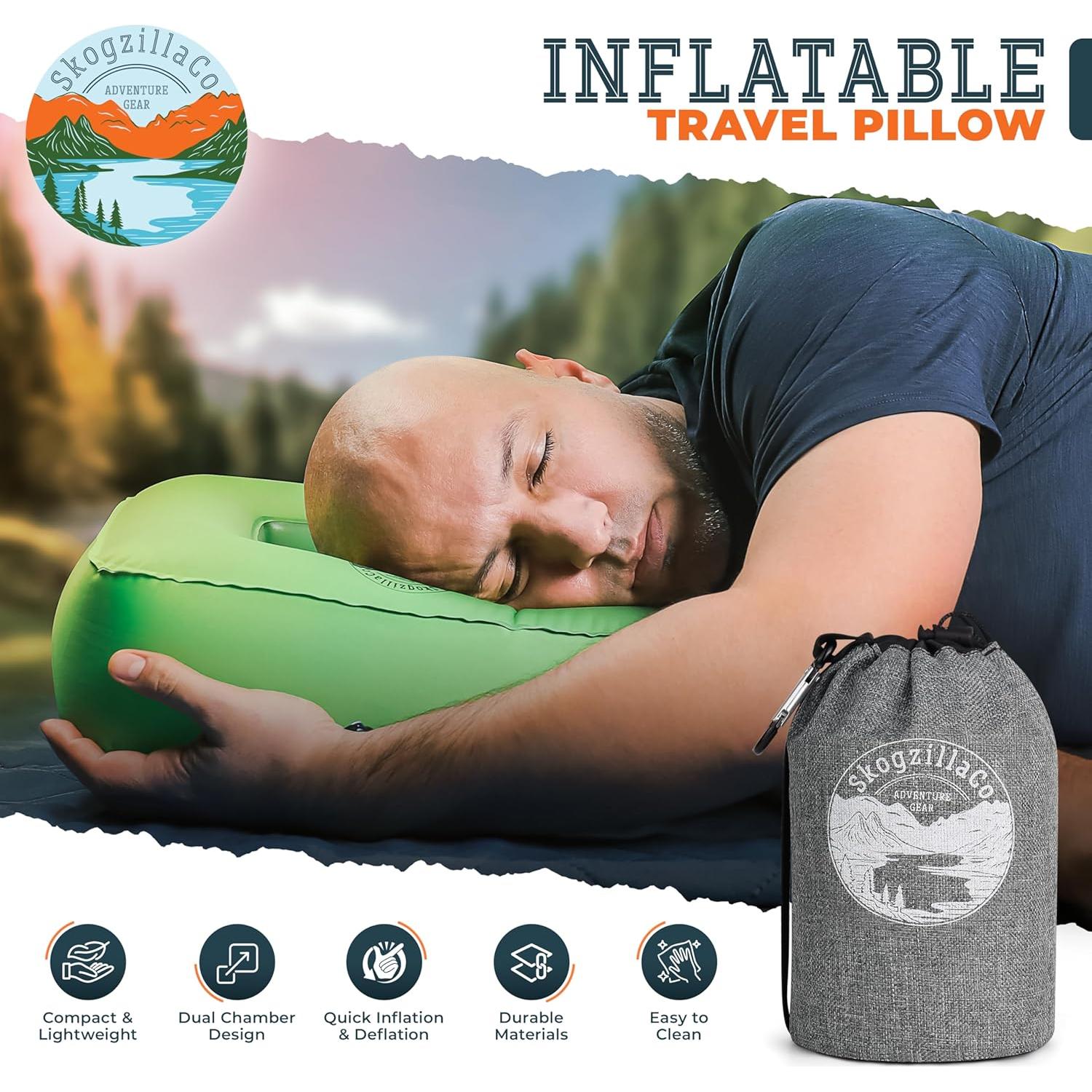 Almohada Inflable de Camping SkogzillaCo TrailNeck 1.0 Verde
