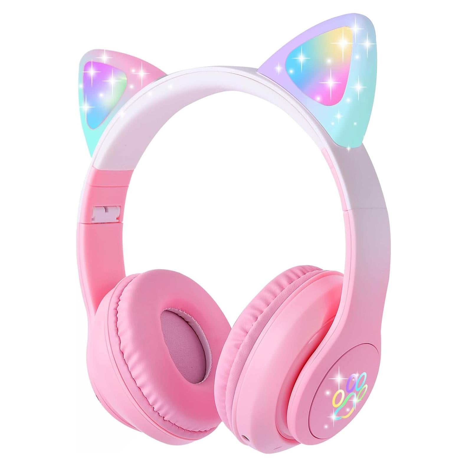 Auriculares Bluetooth HOYJACY HT-T2 Rosa con Orejas de Gato LED