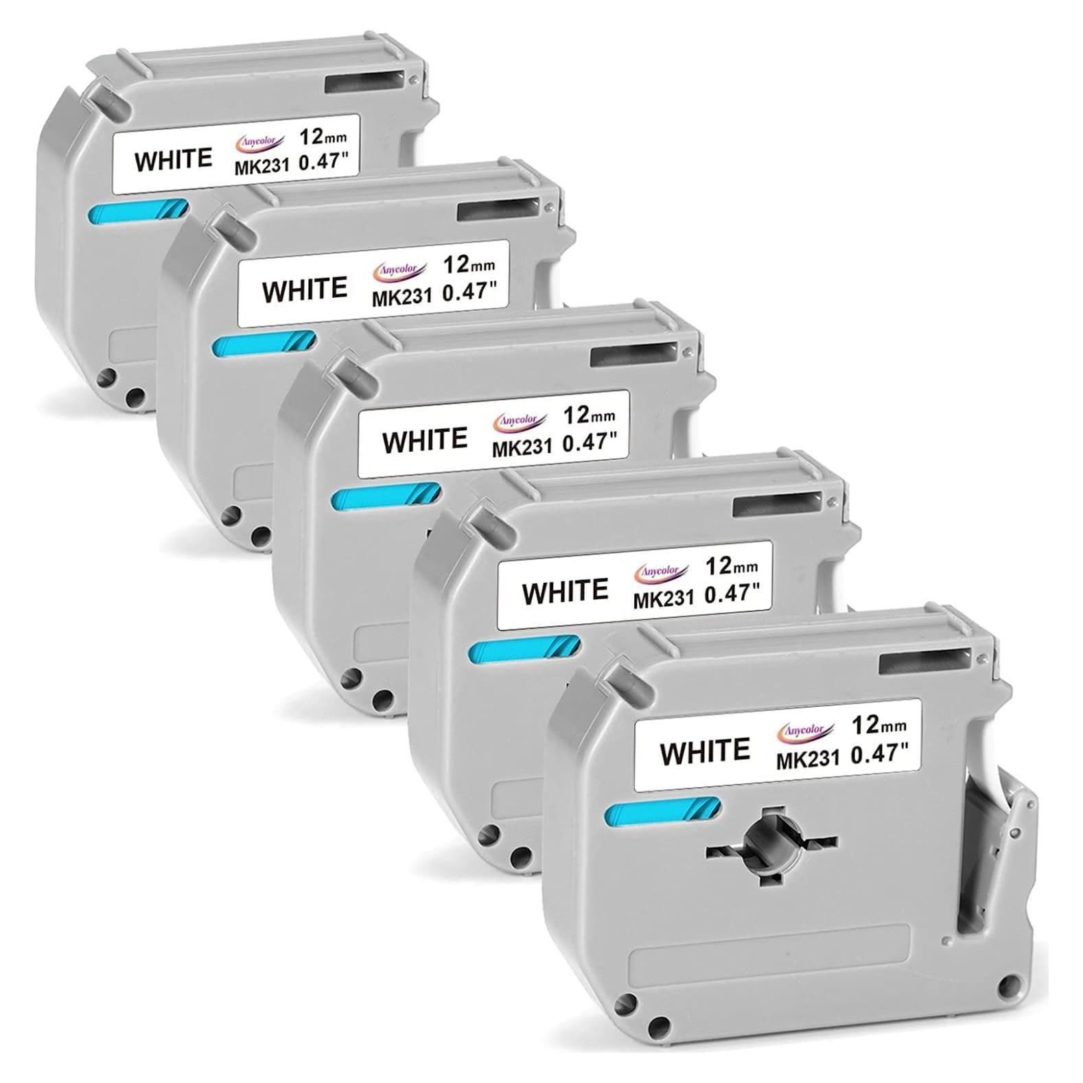 Cinta de Etiquetas Anycolor 5-Pack 12mm Negro sobre Blanco