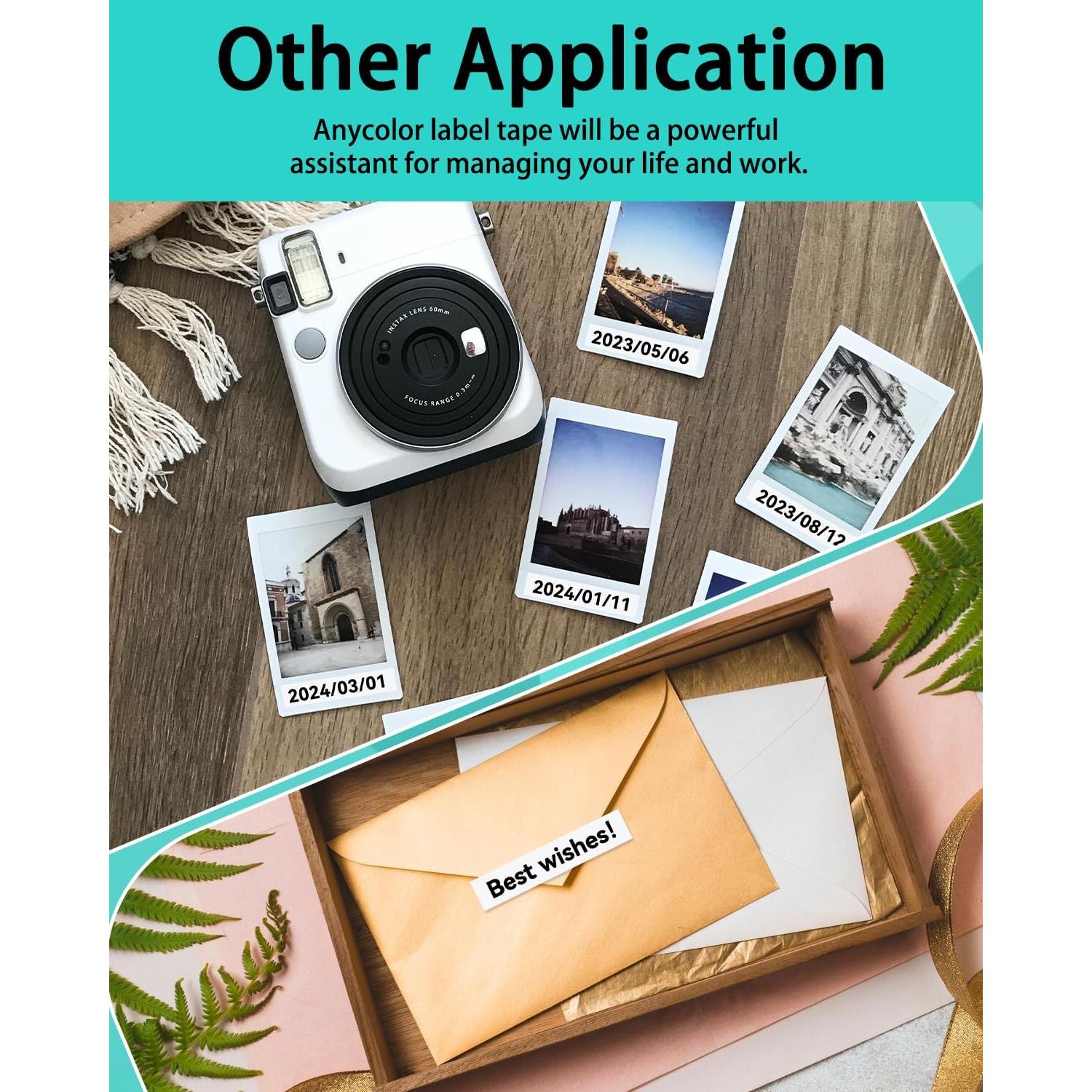 Cinta de Etiquetas Anycolor 5-Pack 12mm Negro sobre Blanco