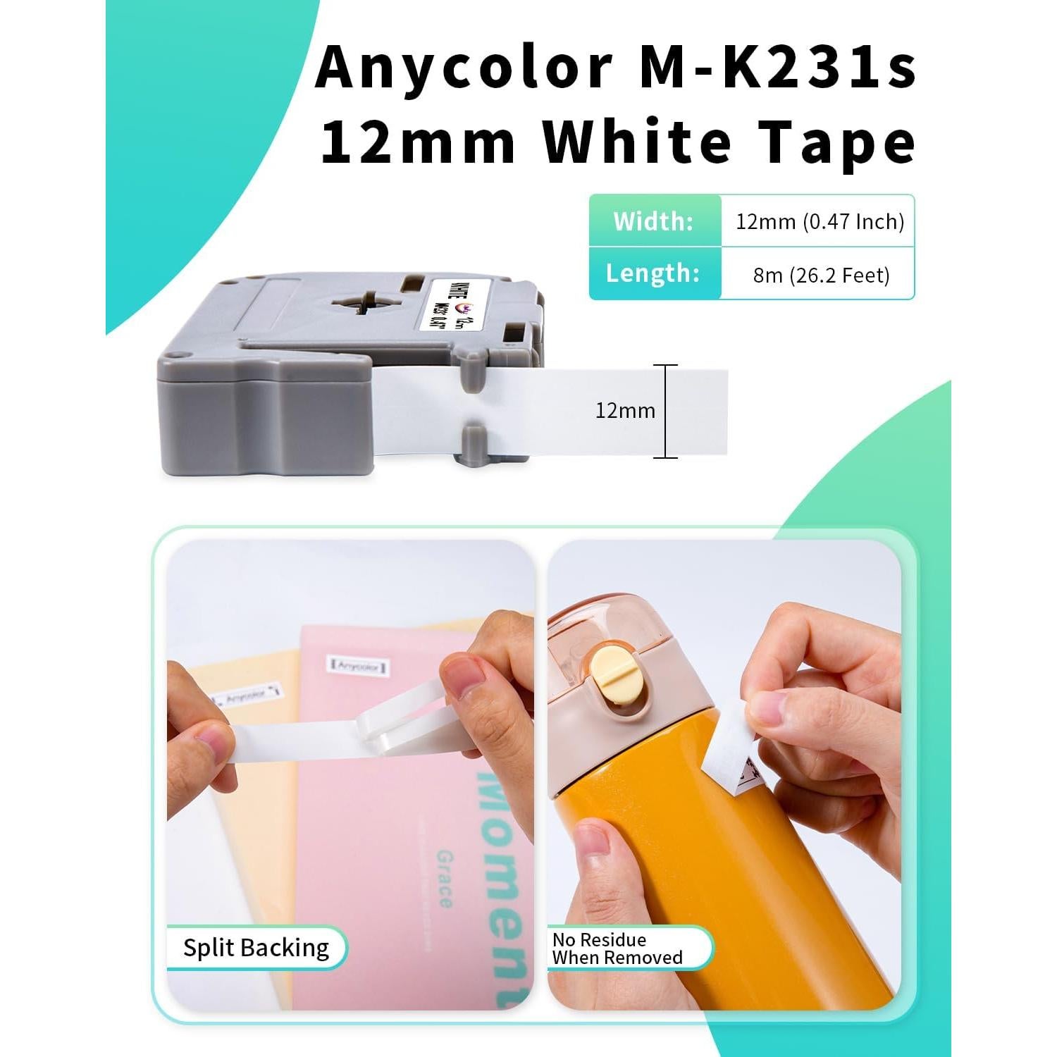 Cinta de Etiquetas Anycolor 5-Pack 12mm Negro sobre Blanco