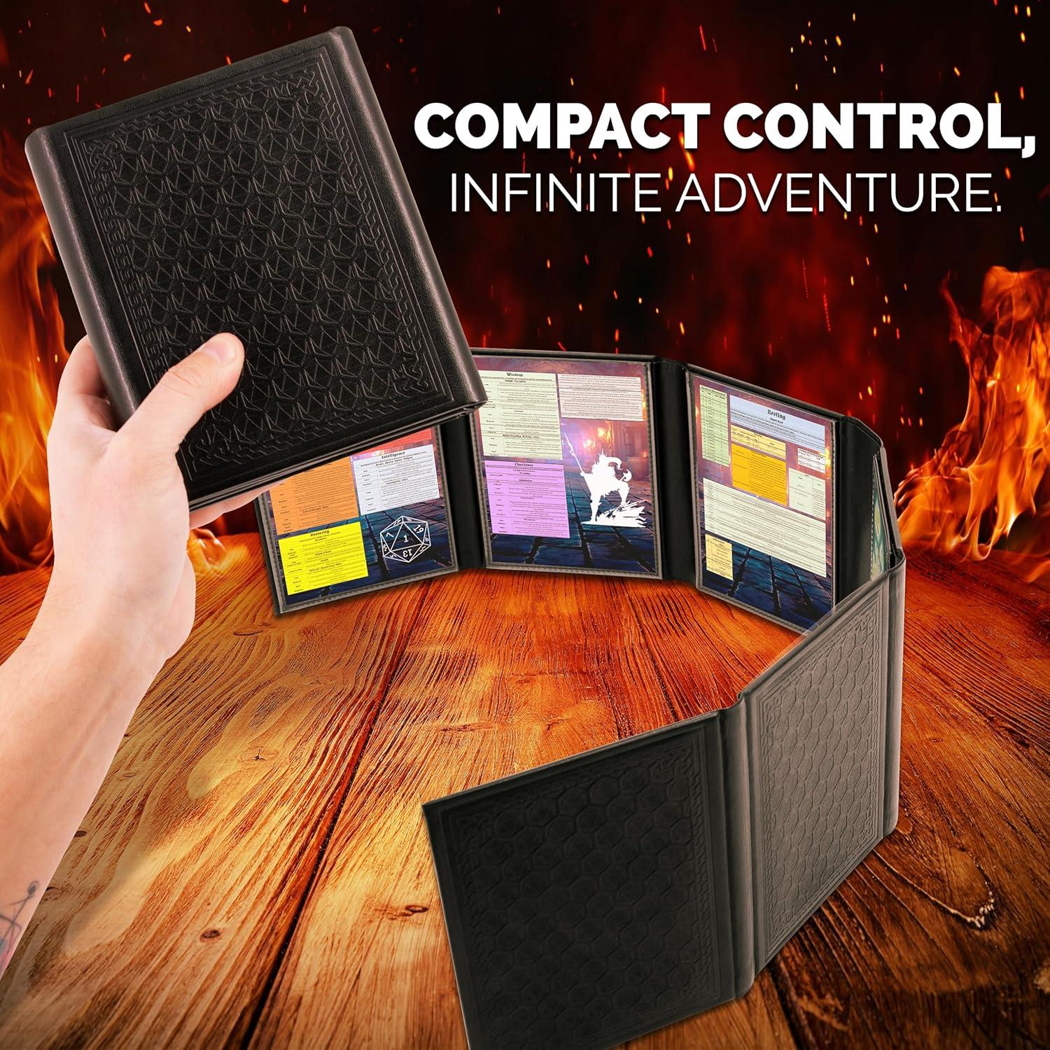 CASEMATIX Miniature DM Screen - 6-Panel Faux Leather Mini Dungeon Master Screen for TTRPGs, Compact DnD DM Screen for Better Player Connection & Immersive Tabletop RPG Sessions with Low-Profile Design