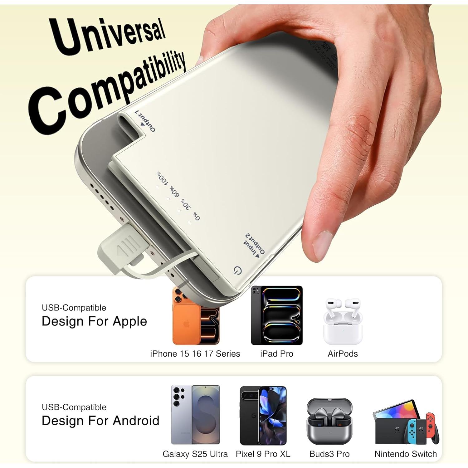 Cargador Portátil Delgado Auskang 5000mAh USB-C Beige