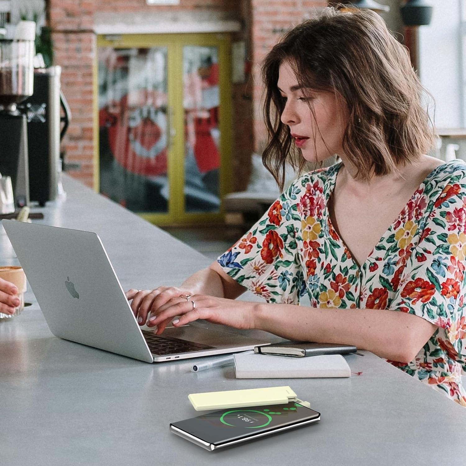 Cargador Portátil Delgado Auskang 5000mAh USB-C Beige