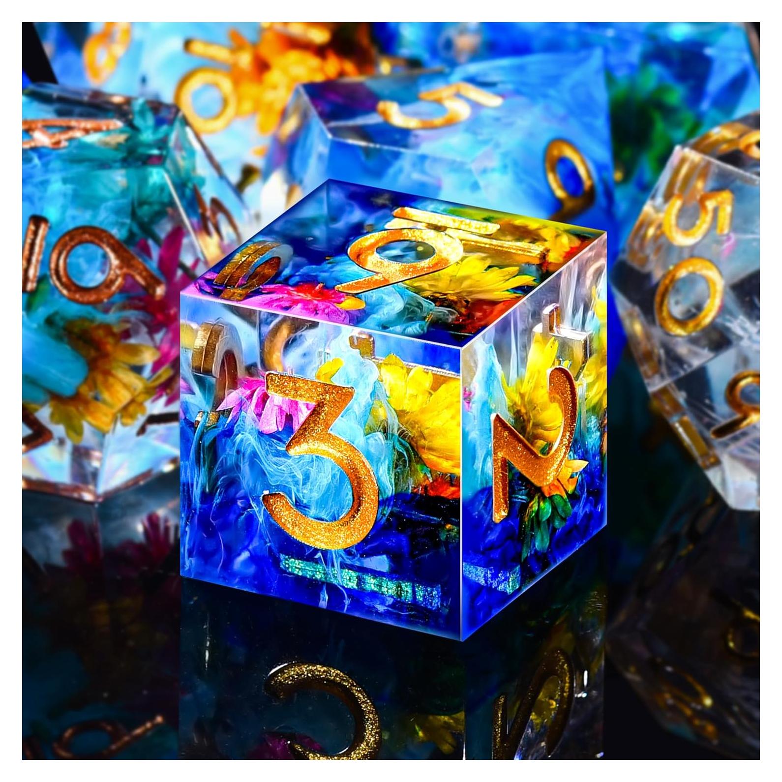 Juego de Dados DND AUSTOR 7 Caras Resina Azul Tinta