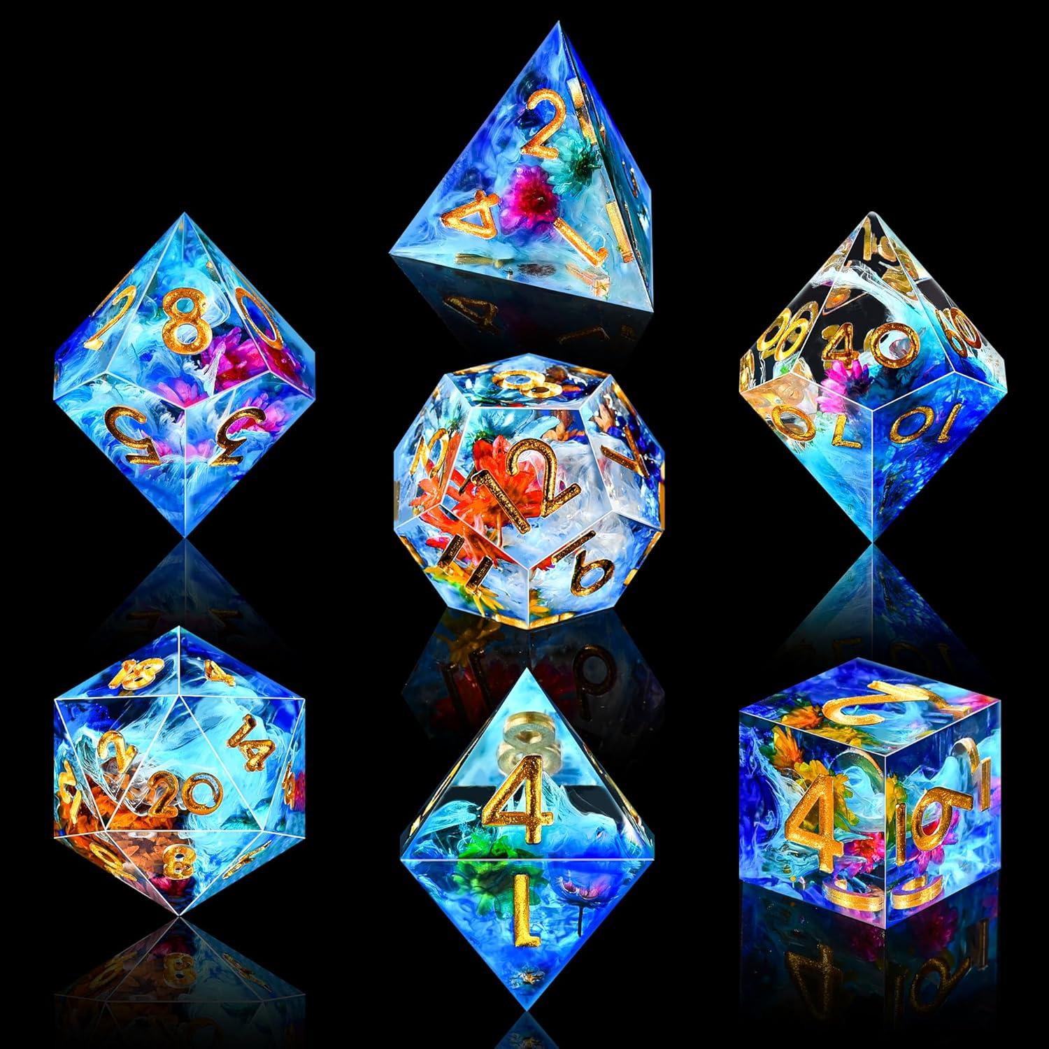 Juego de Dados DND AUSTOR 7 Caras Resina Azul Tinta