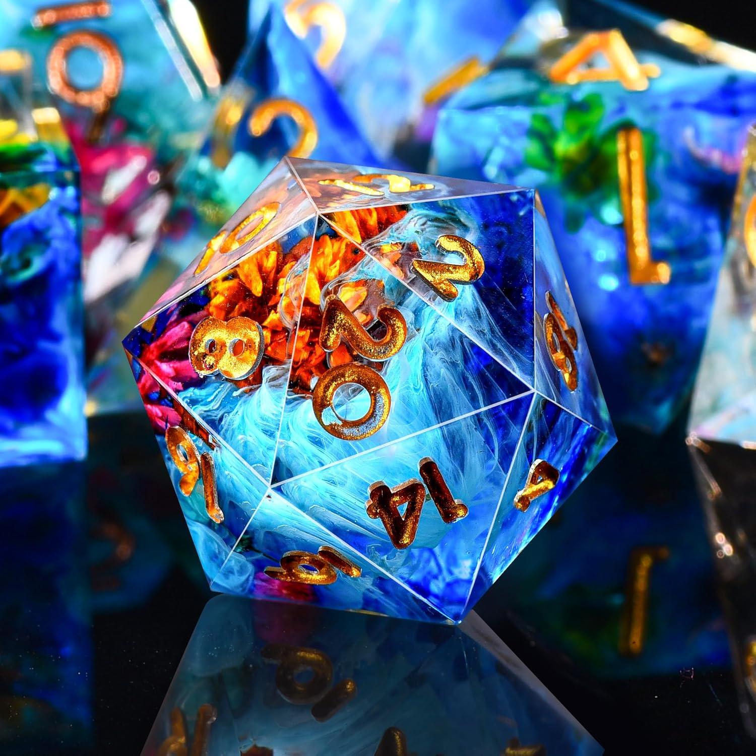 Juego de Dados DND AUSTOR 7 Caras Resina Azul Tinta