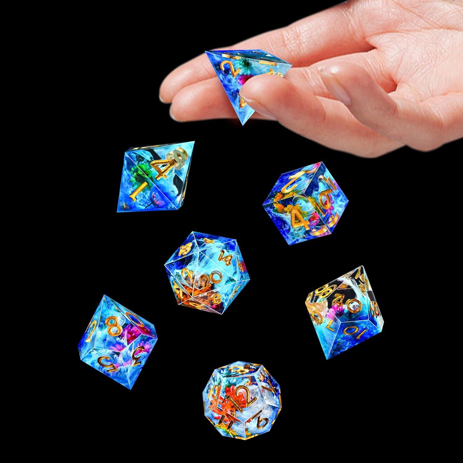 Juego de Dados DND AUSTOR 7 Caras Resina Azul Tinta