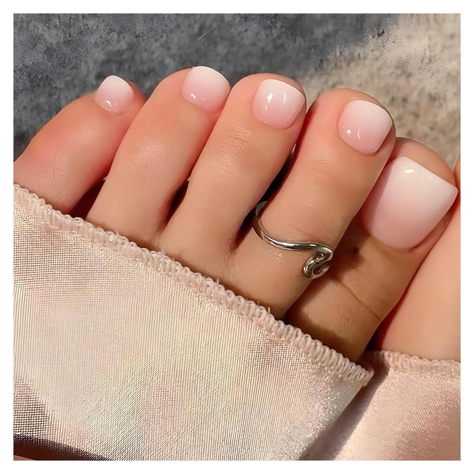 24 Uñas Postizas Francesas Cortas Rosa Blanco FDSQHSA