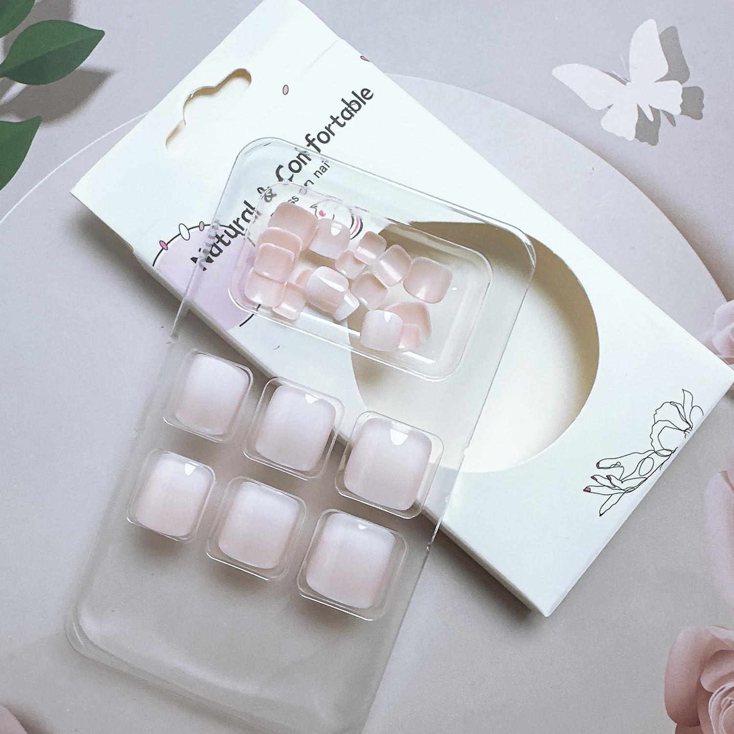 24 Uñas Postizas Francesas Cortas Rosa Blanco FDSQHSA