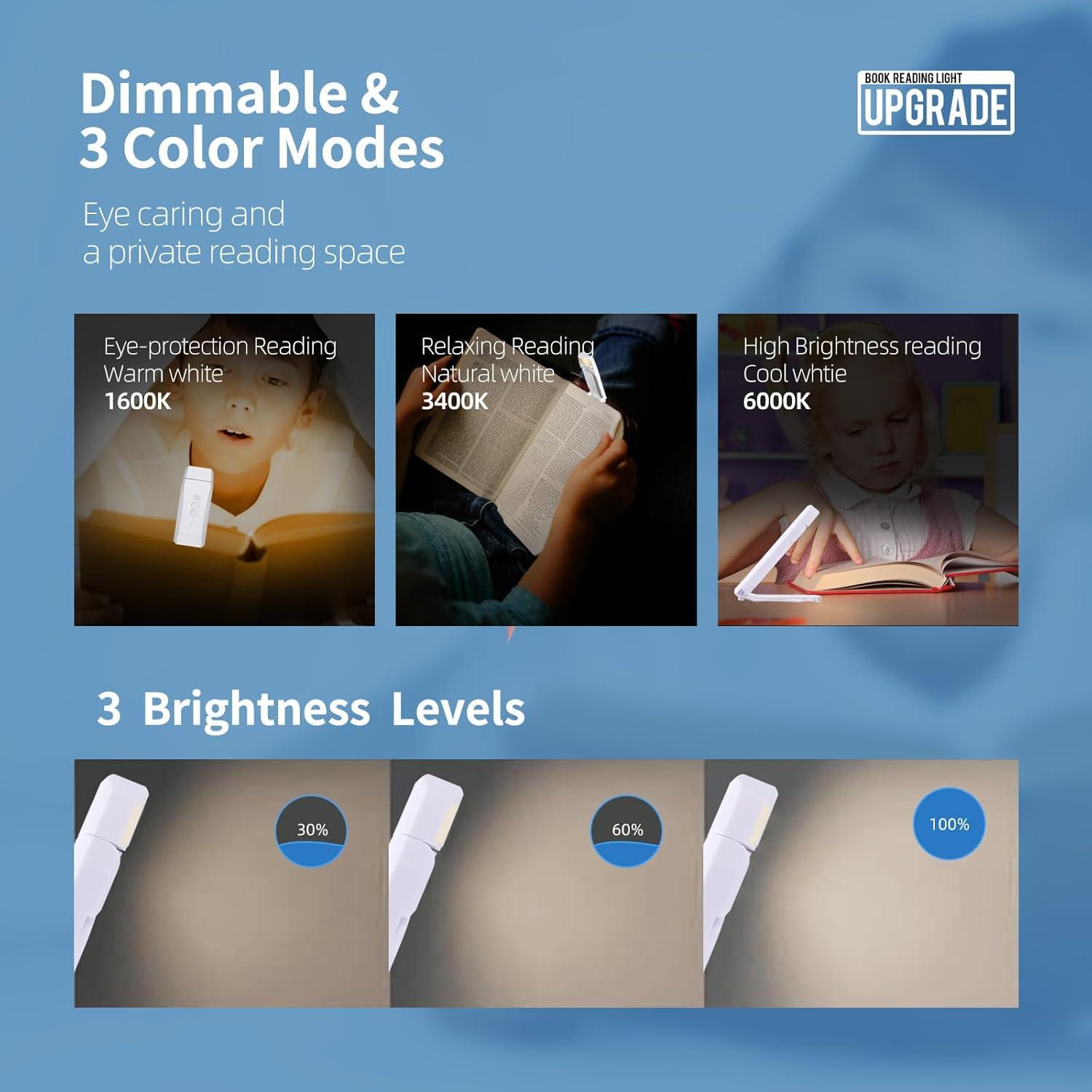 Luz de Lectura Recargable USB EGWASER Blanca 3 Modos LED