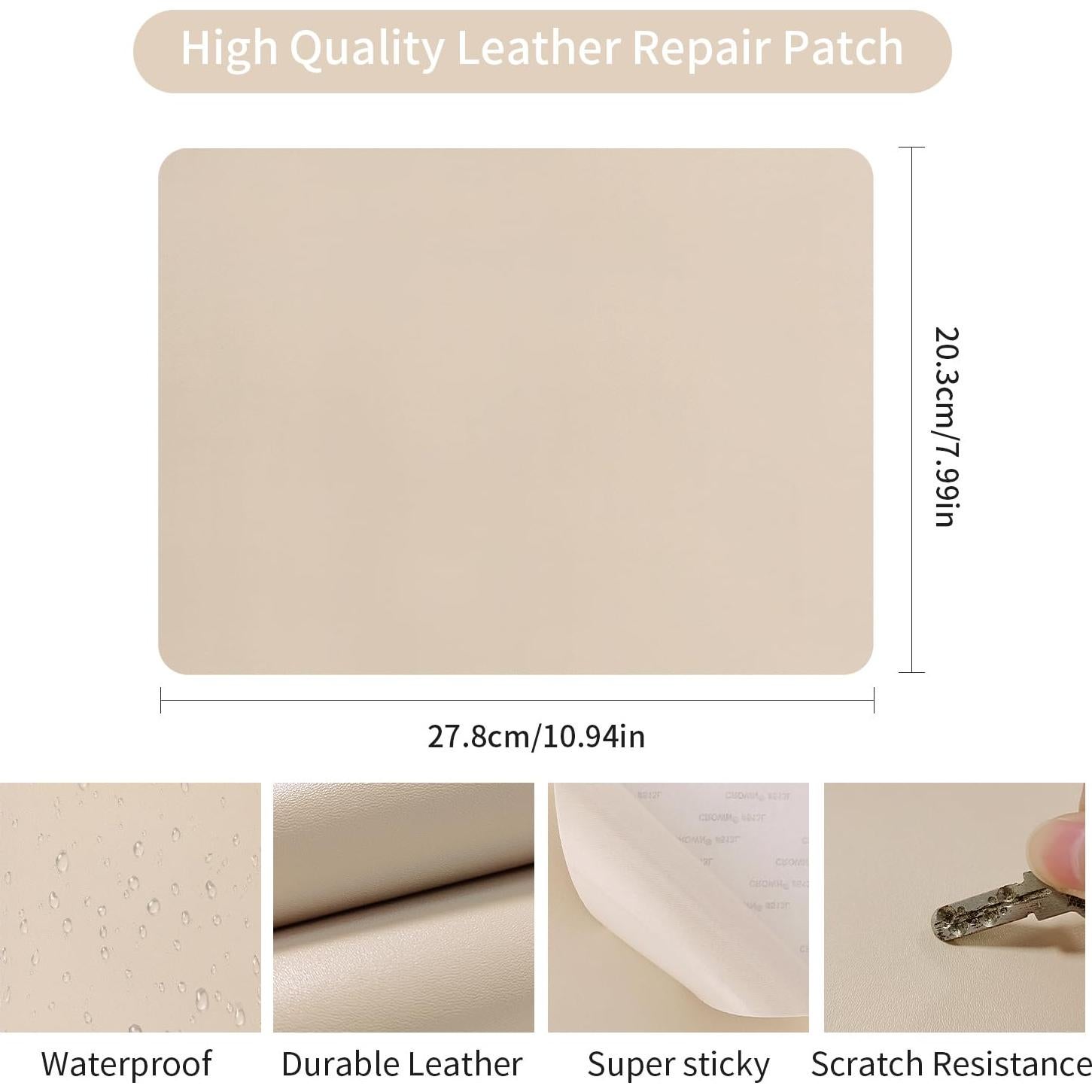 Parche de Reparación de Cuero Autoadhesivo ZESION 20x28 cm Beige