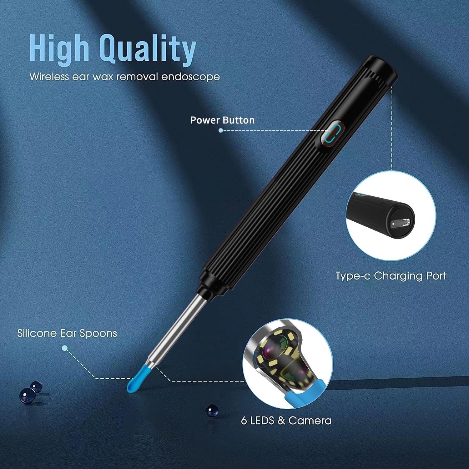 Kit de Limpiador de Oídos con Cámara HD 1080P MSXGSYYDS Negro