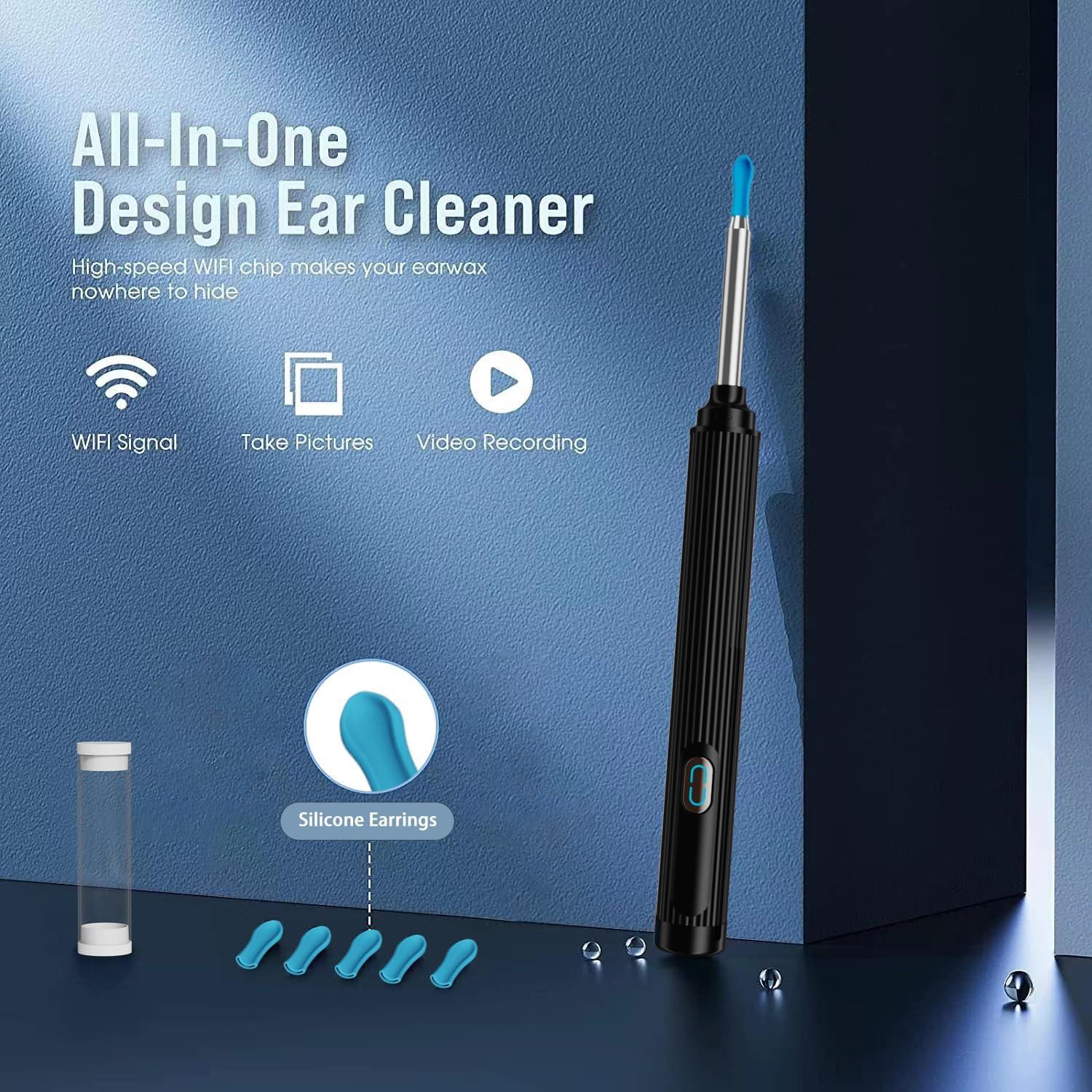 Kit de Limpiador de Oídos con Cámara HD 1080P MSXGSYYDS Negro