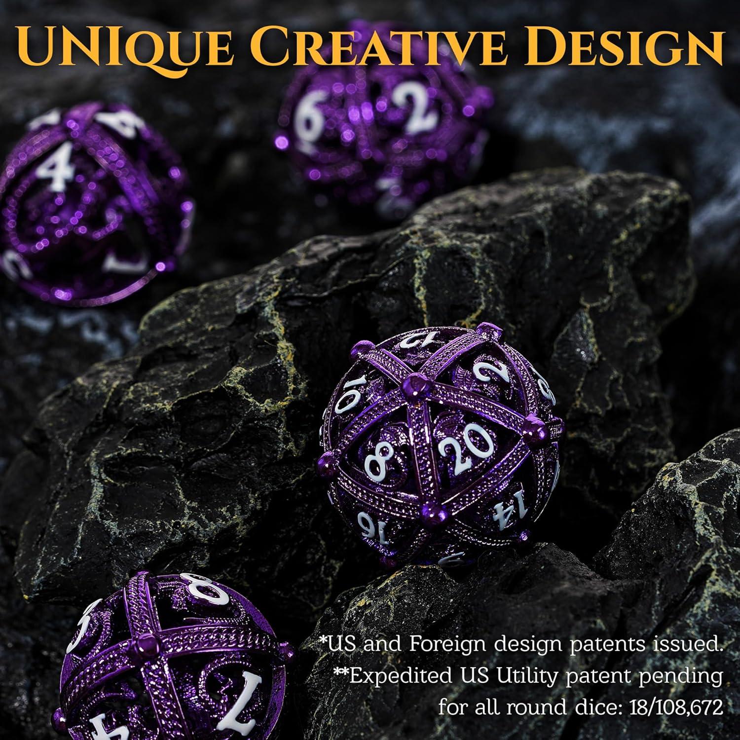 Juego de Dados DND de Metal Soar Forge Dragón Púrpura