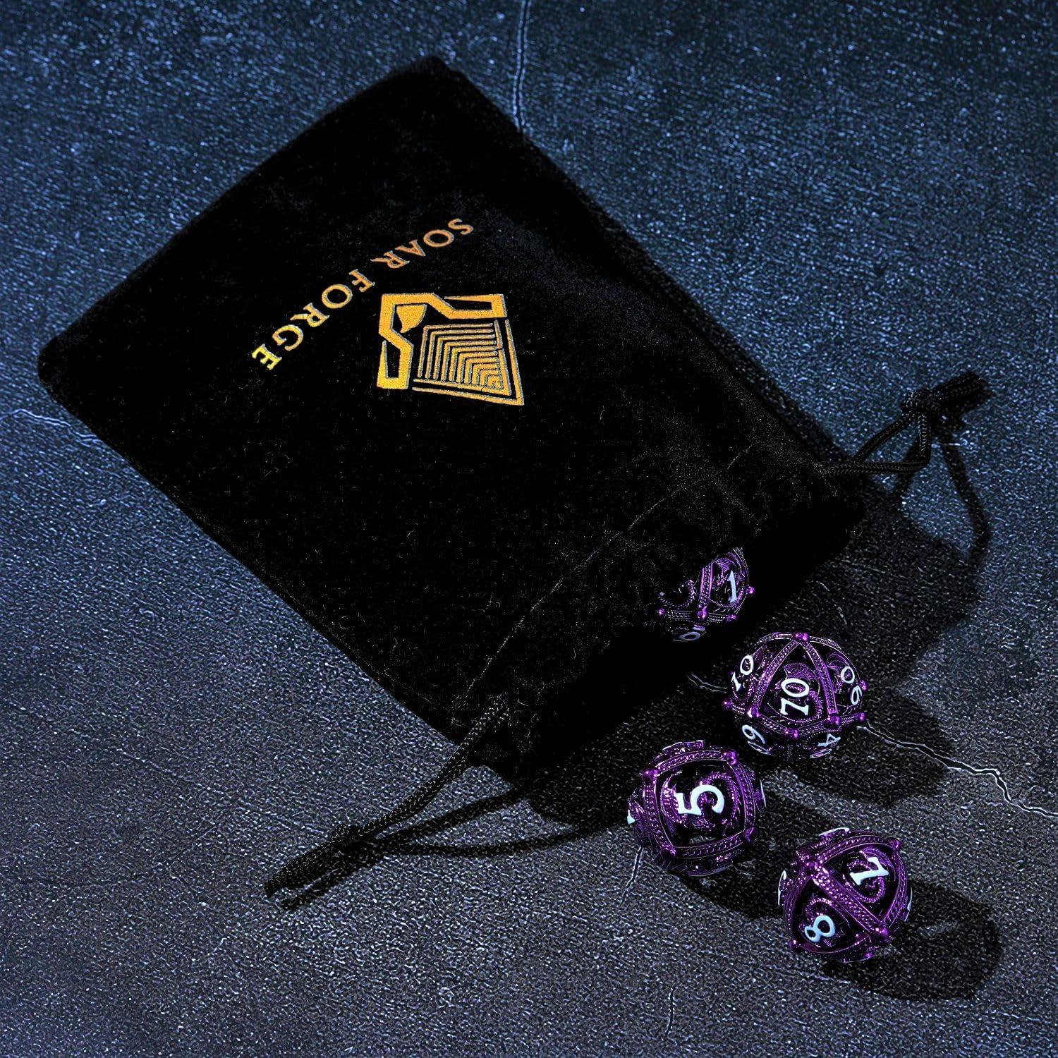Juego de Dados DND de Metal Soar Forge Dragón Púrpura