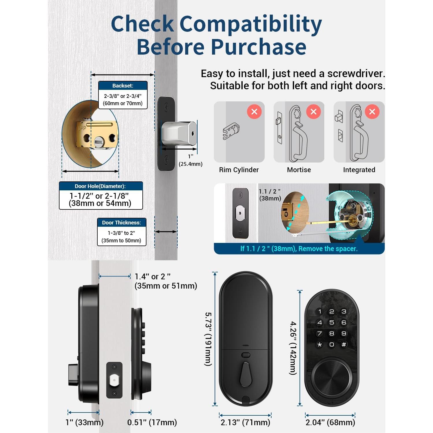 Cerradura Inteligente TEEHO TE341 Bluetooth con Teclado Digital