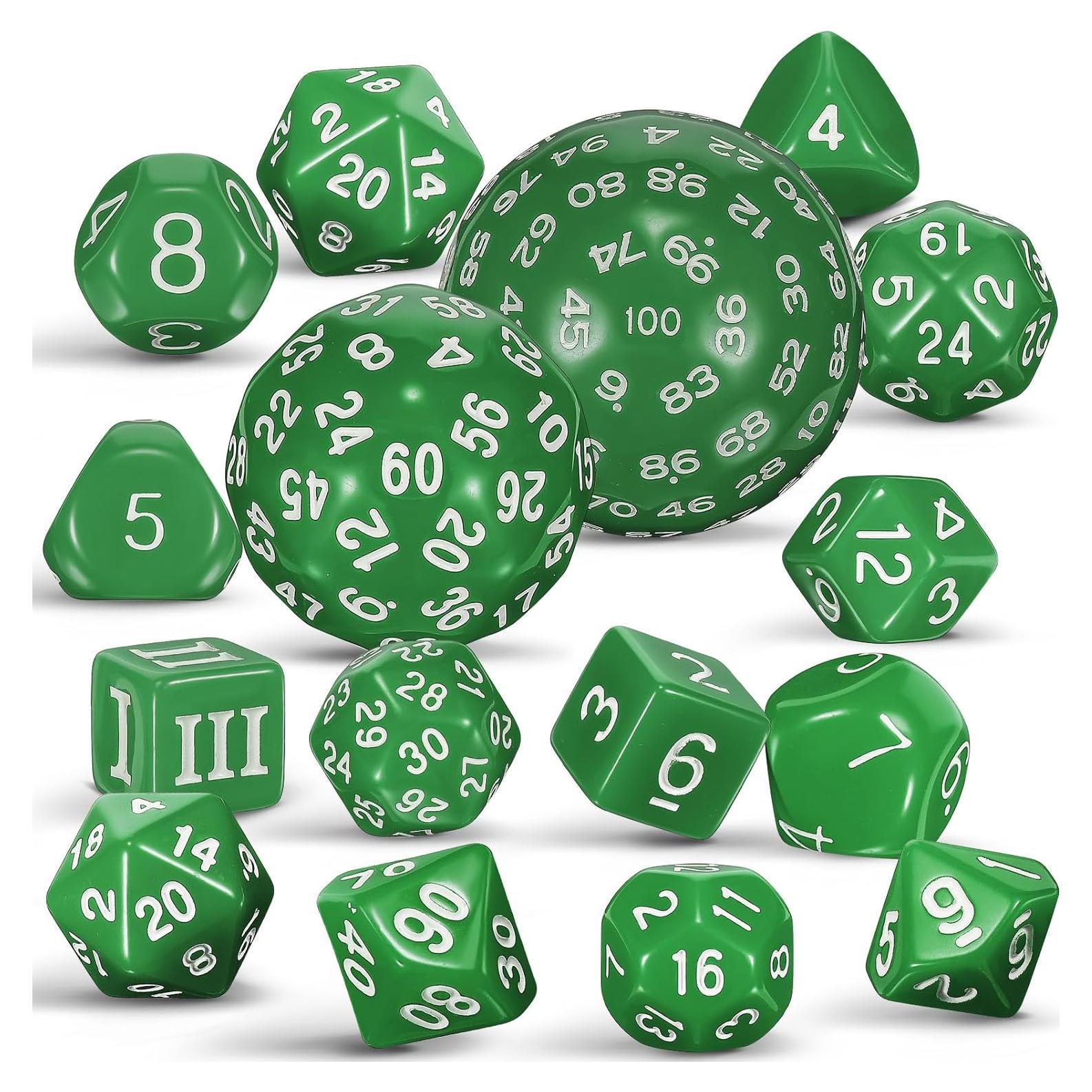 Conjunto de Dados Poliedricos Civaner 15 Piezas RPG Verde