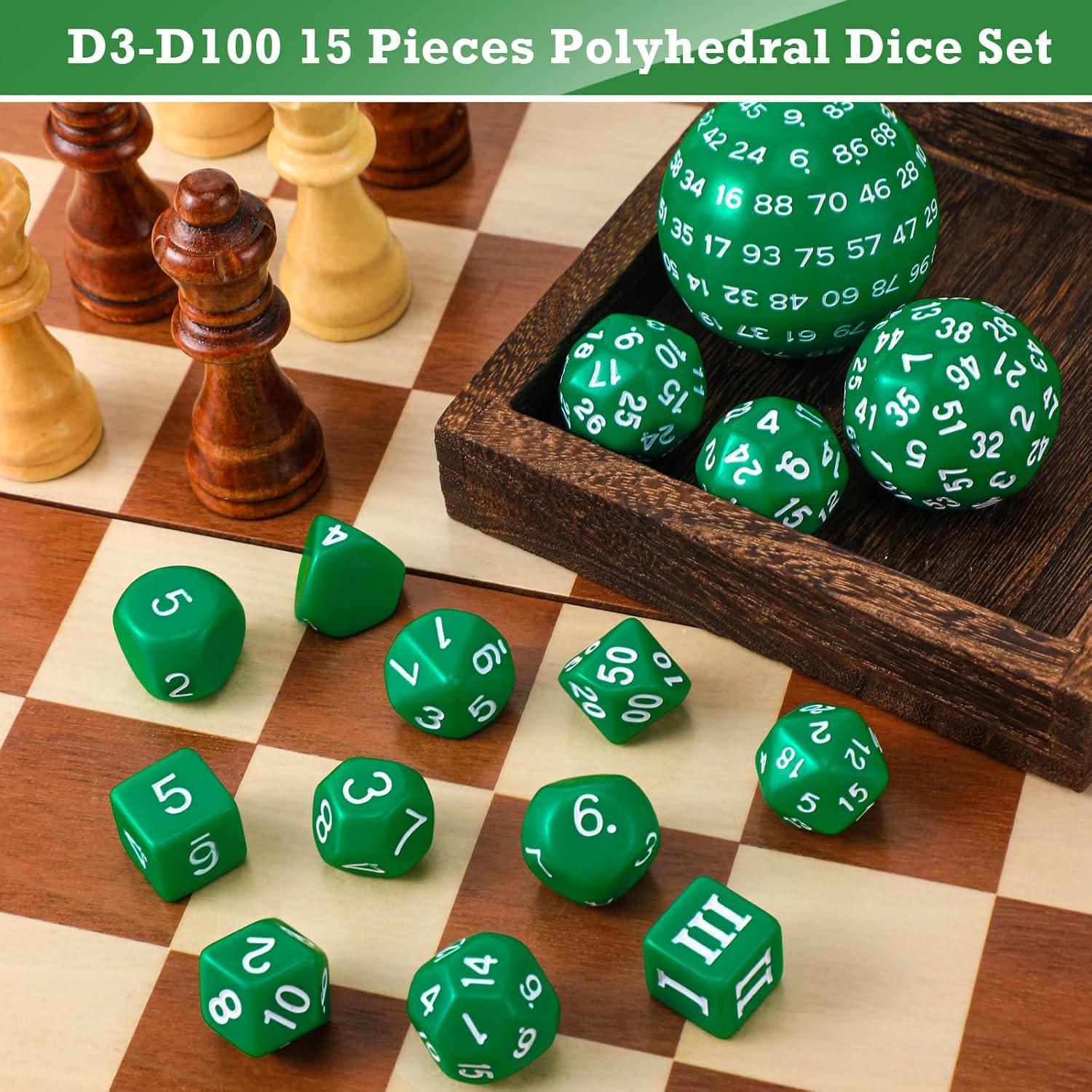Conjunto de Dados Poliedricos Civaner 15 Piezas RPG Verde