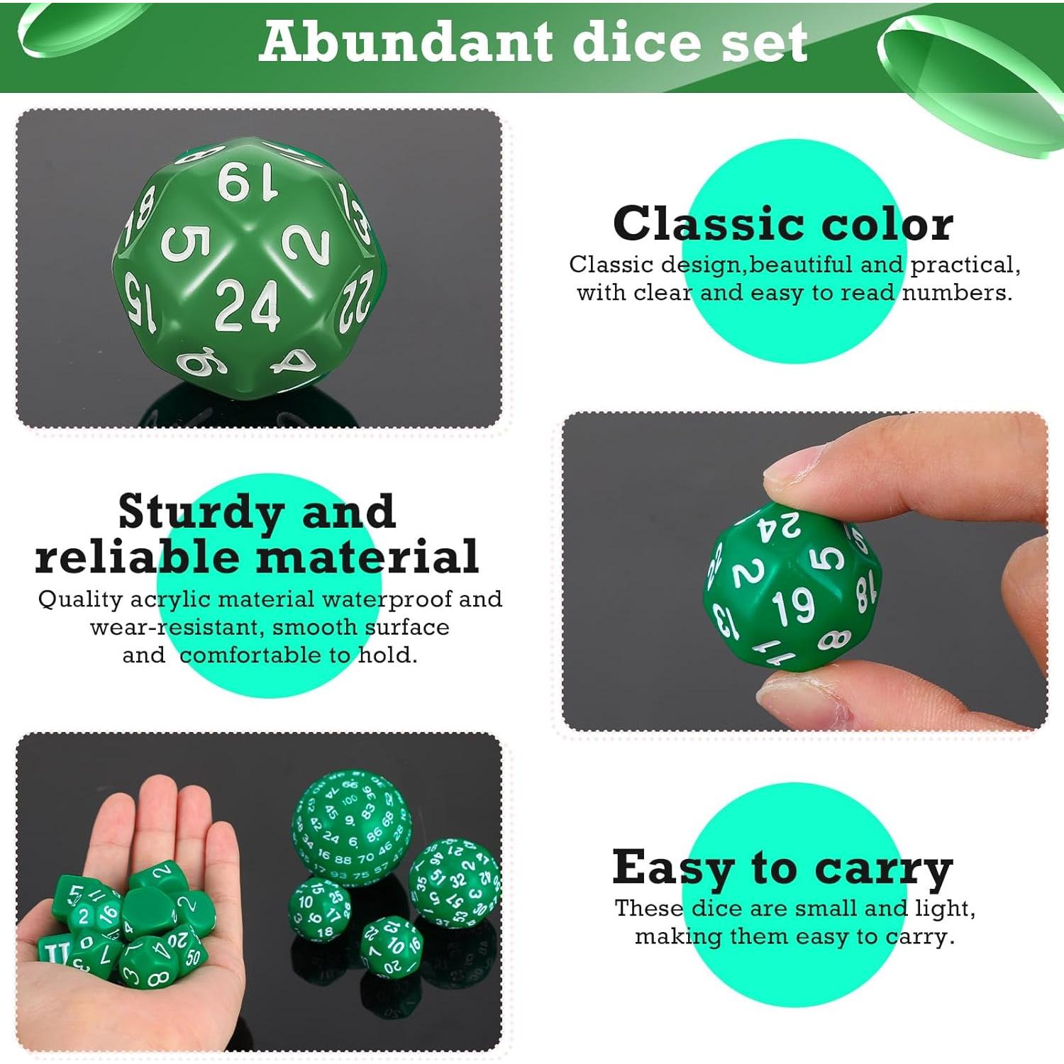 Conjunto de Dados Poliedricos Civaner 15 Piezas RPG Verde