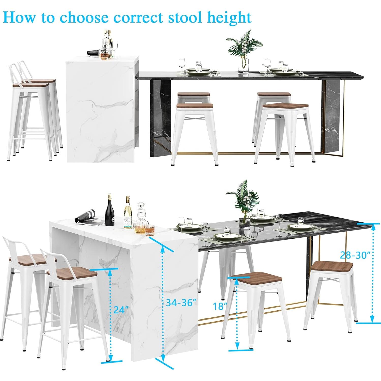 Taburetes de Bar Andeworld 45.72 cm Metal y Madera - Juego de 4