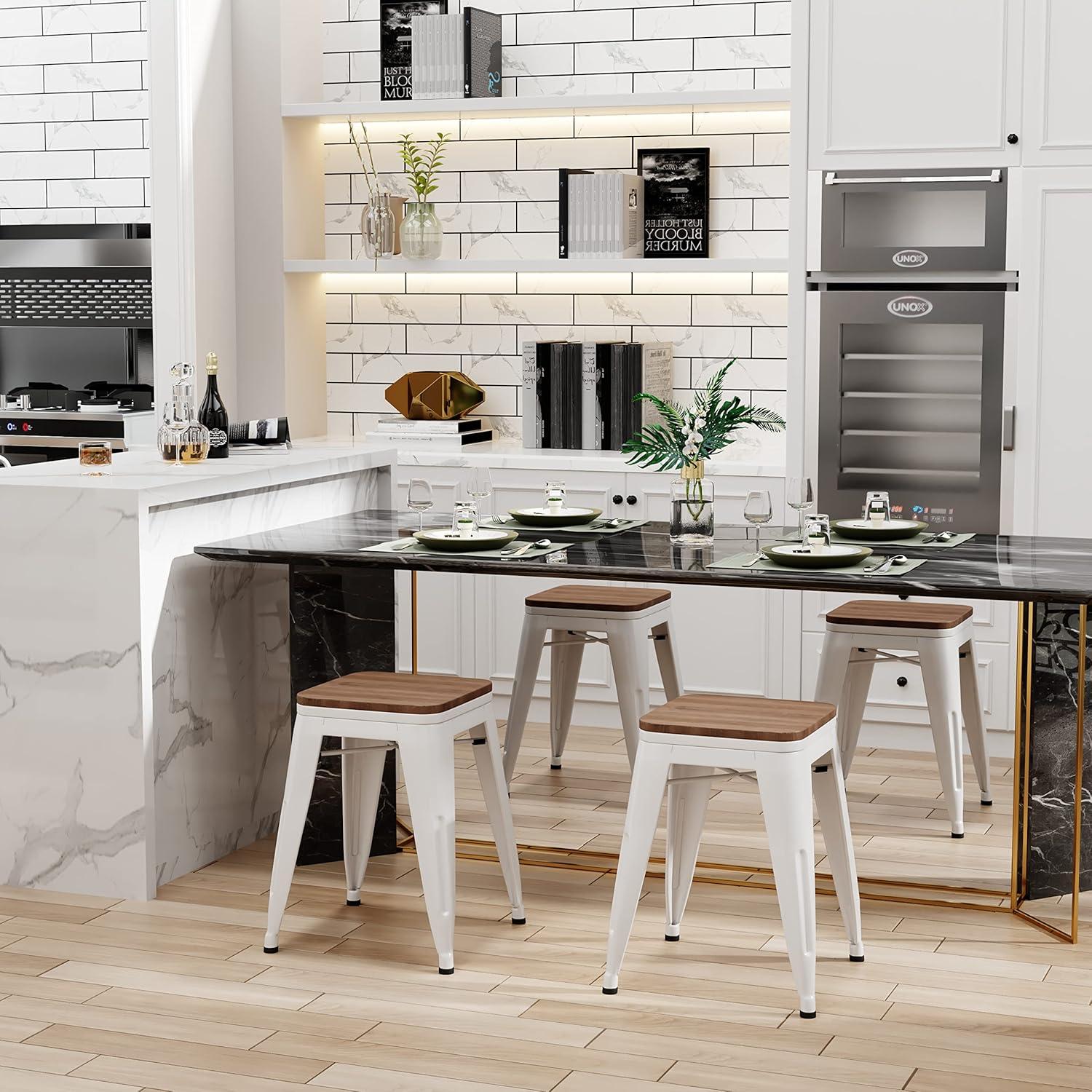 Taburetes de Bar Andeworld 45.72 cm Metal y Madera - Juego de 4