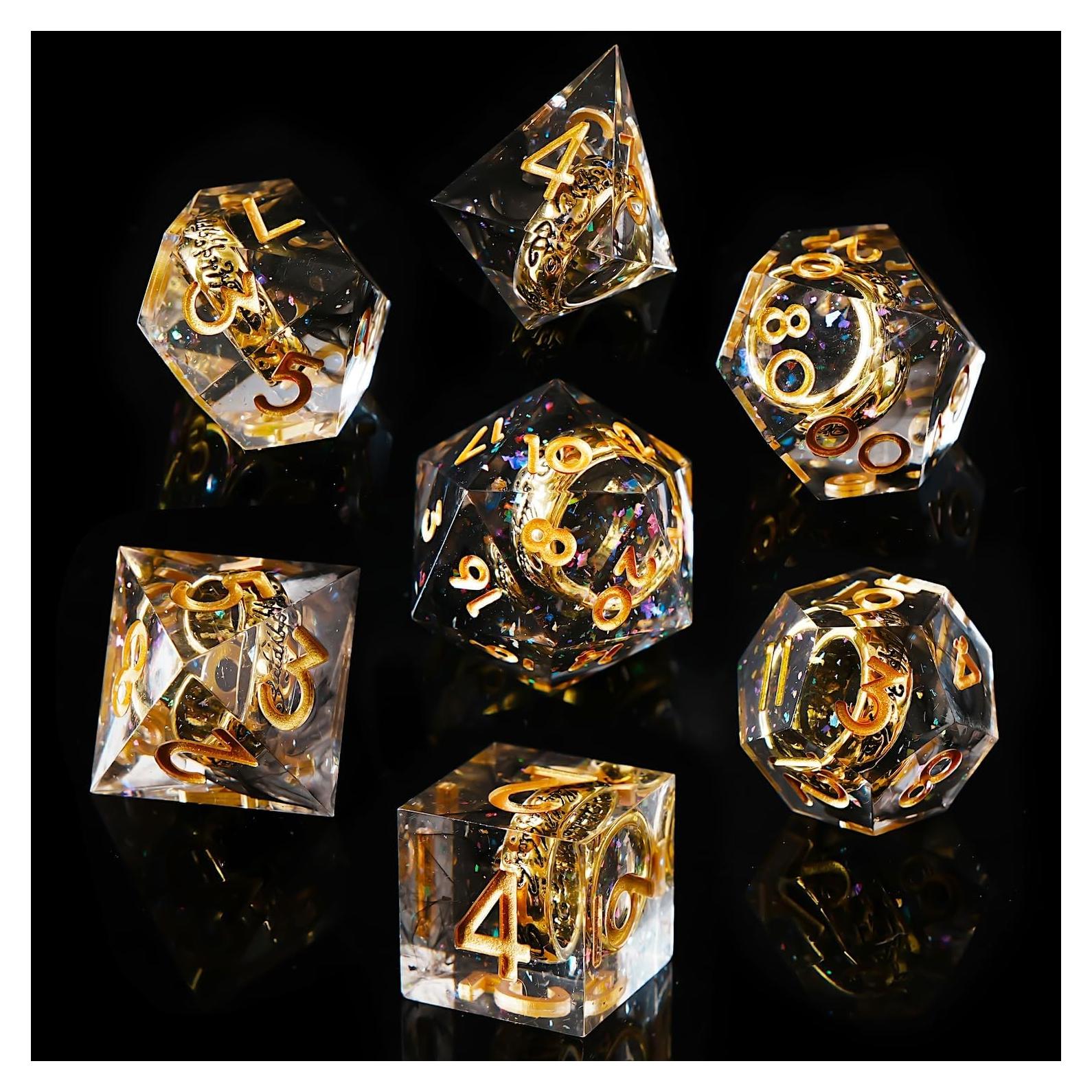 Juego de Dados DND FTNNGIME Poliedricos Oro Negro