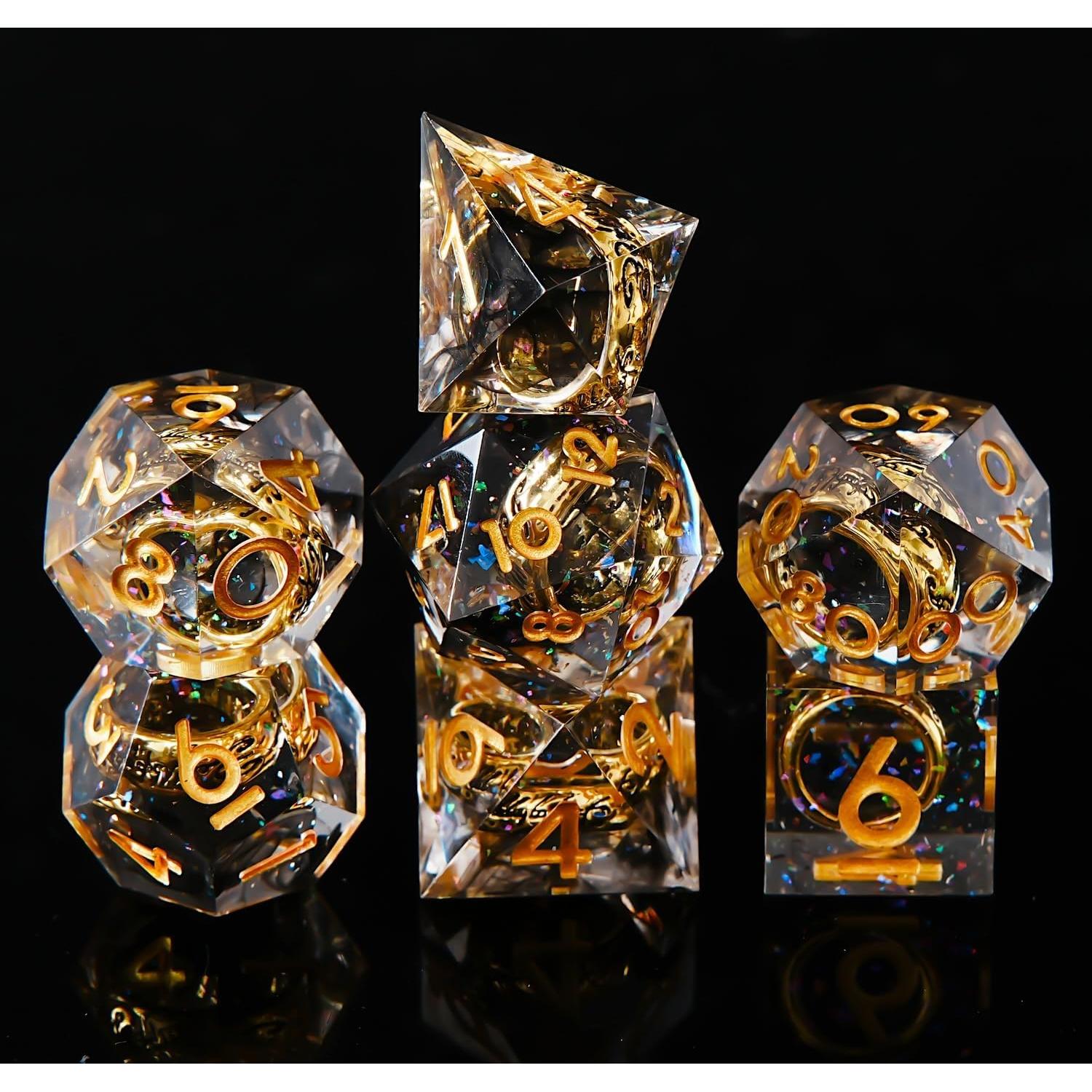 Juego de Dados DND FTNNGIME Poliedricos Oro Negro