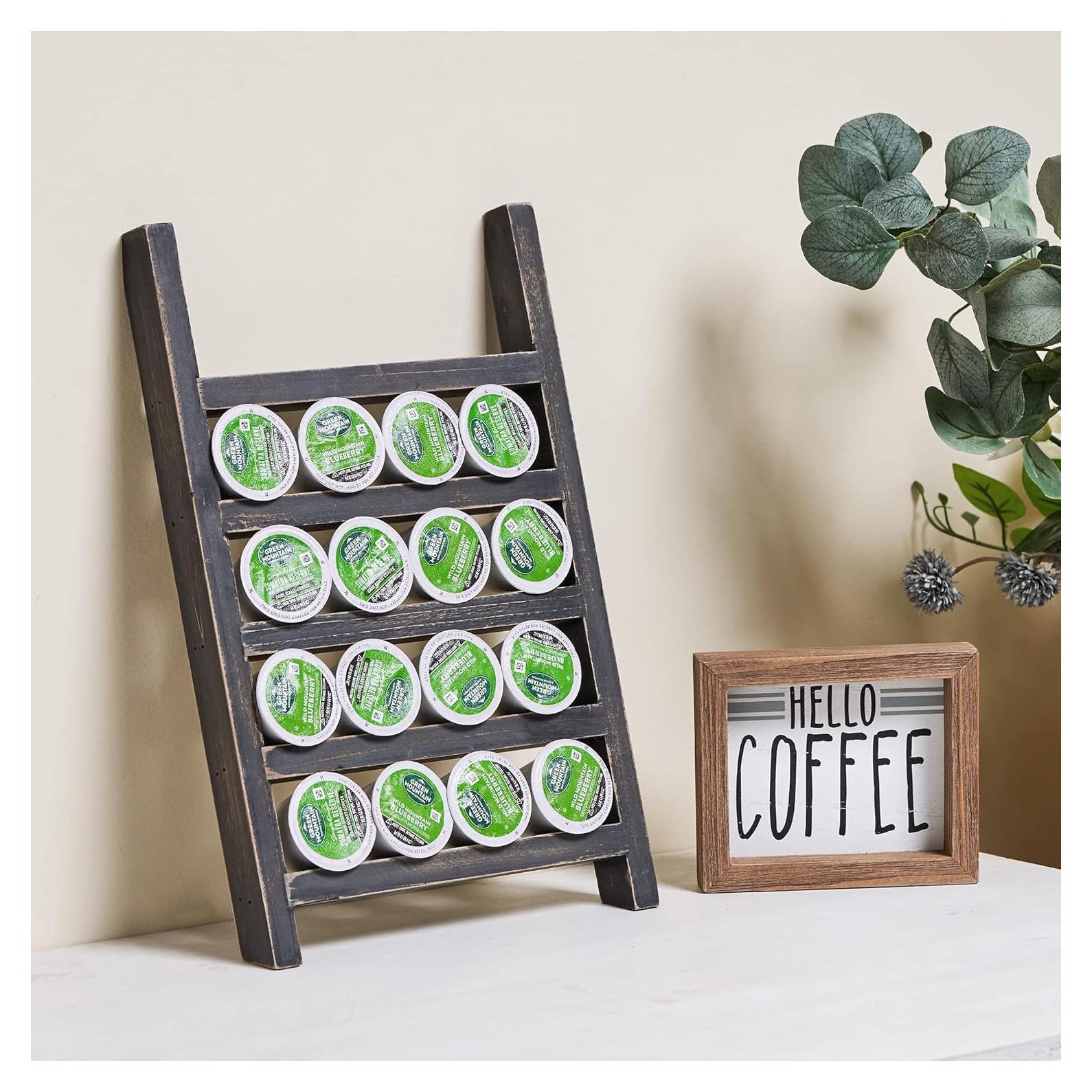 Soporte para K Cups GENMOUS Negro, Organizador de Café Rústico