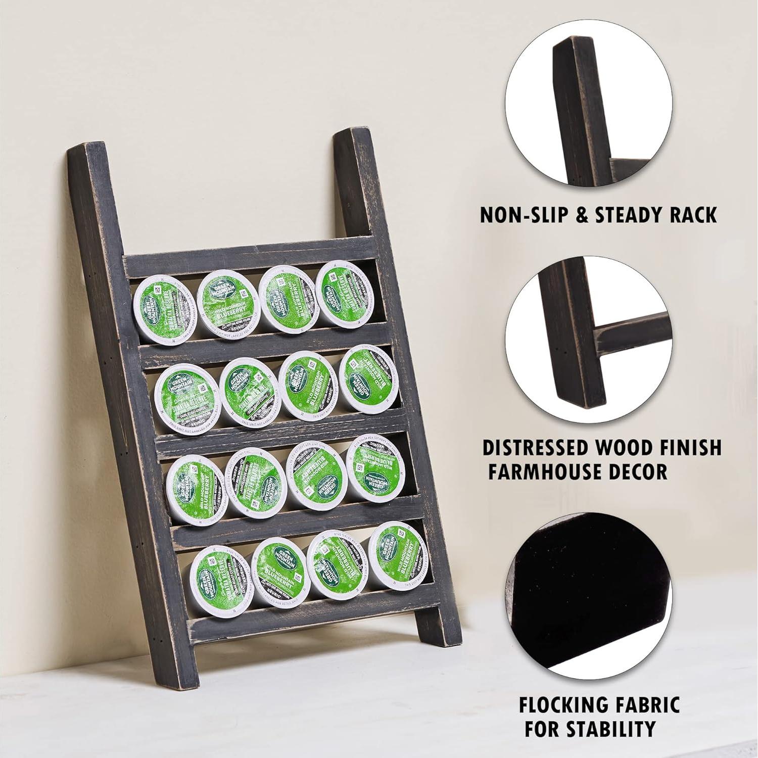 Soporte para K Cups GENMOUS Negro, Organizador de Café Rústico