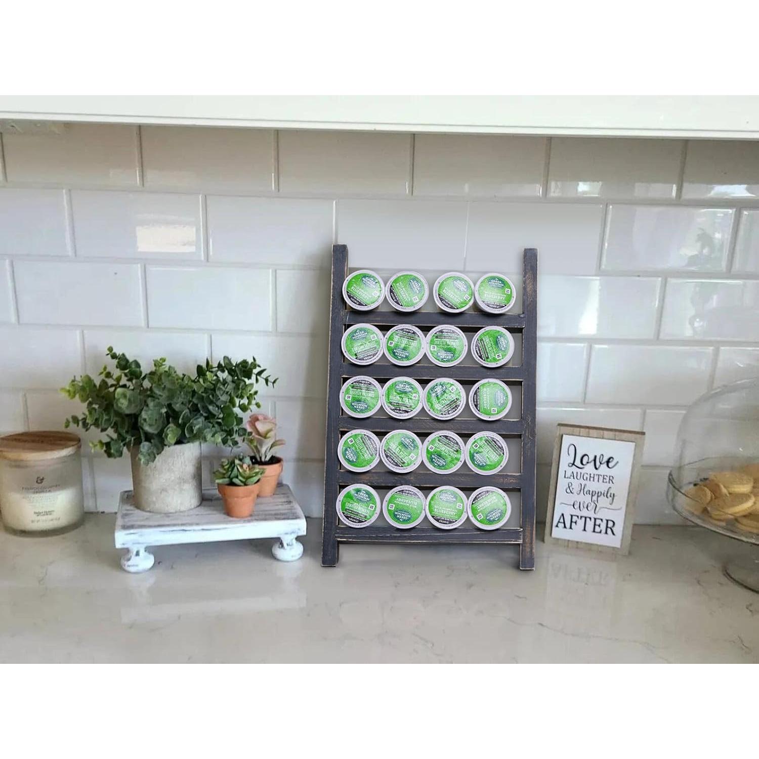 Soporte para K Cups GENMOUS Negro, Organizador de Café Rústico