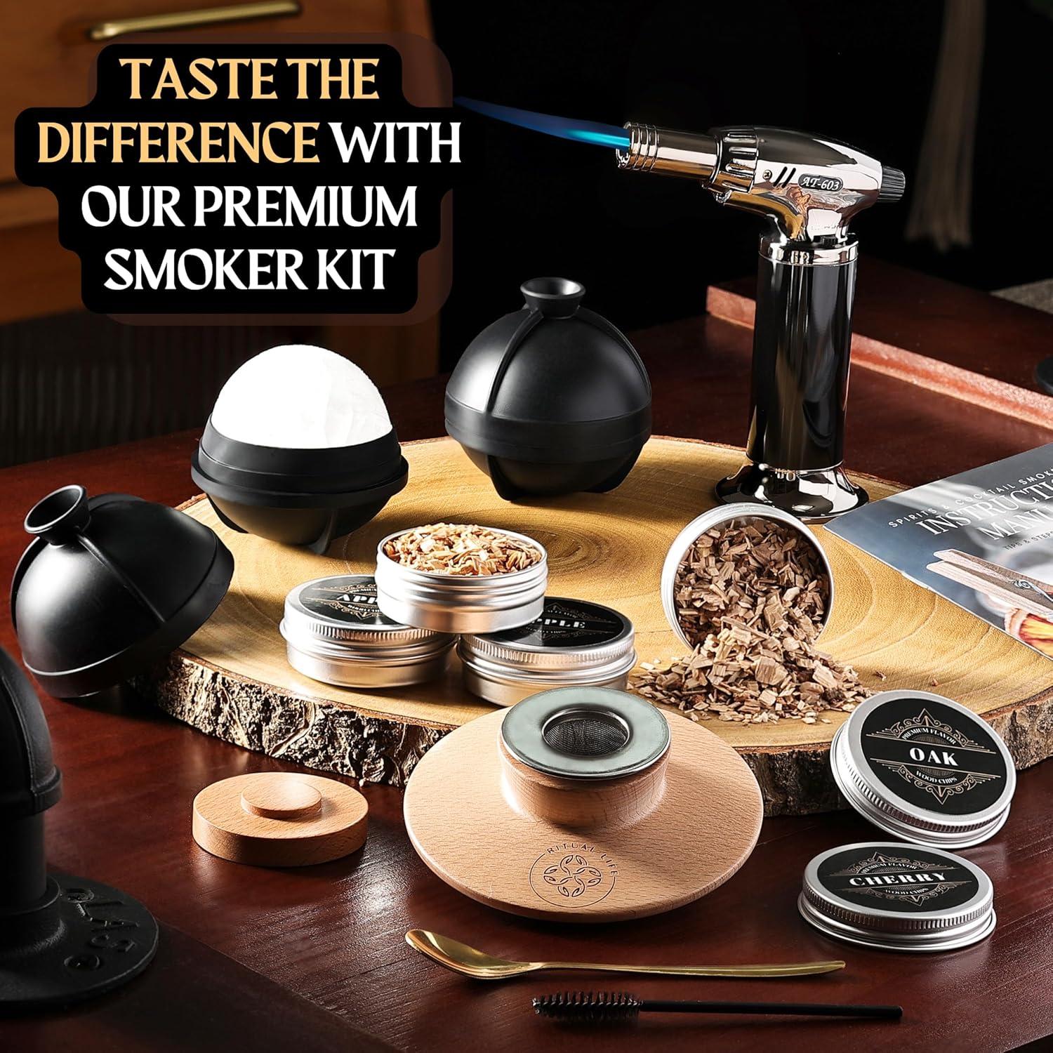 Kit de Ahumador de Whiskey Ritual Life con 2 Vasos y Antorcha