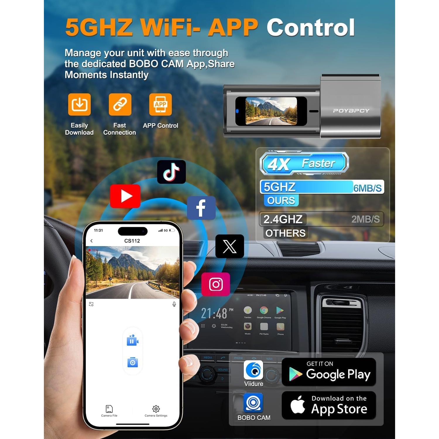 Cámara Dash 4K POYBPCY con WiFi, Visión Nocturna y G-Sensor