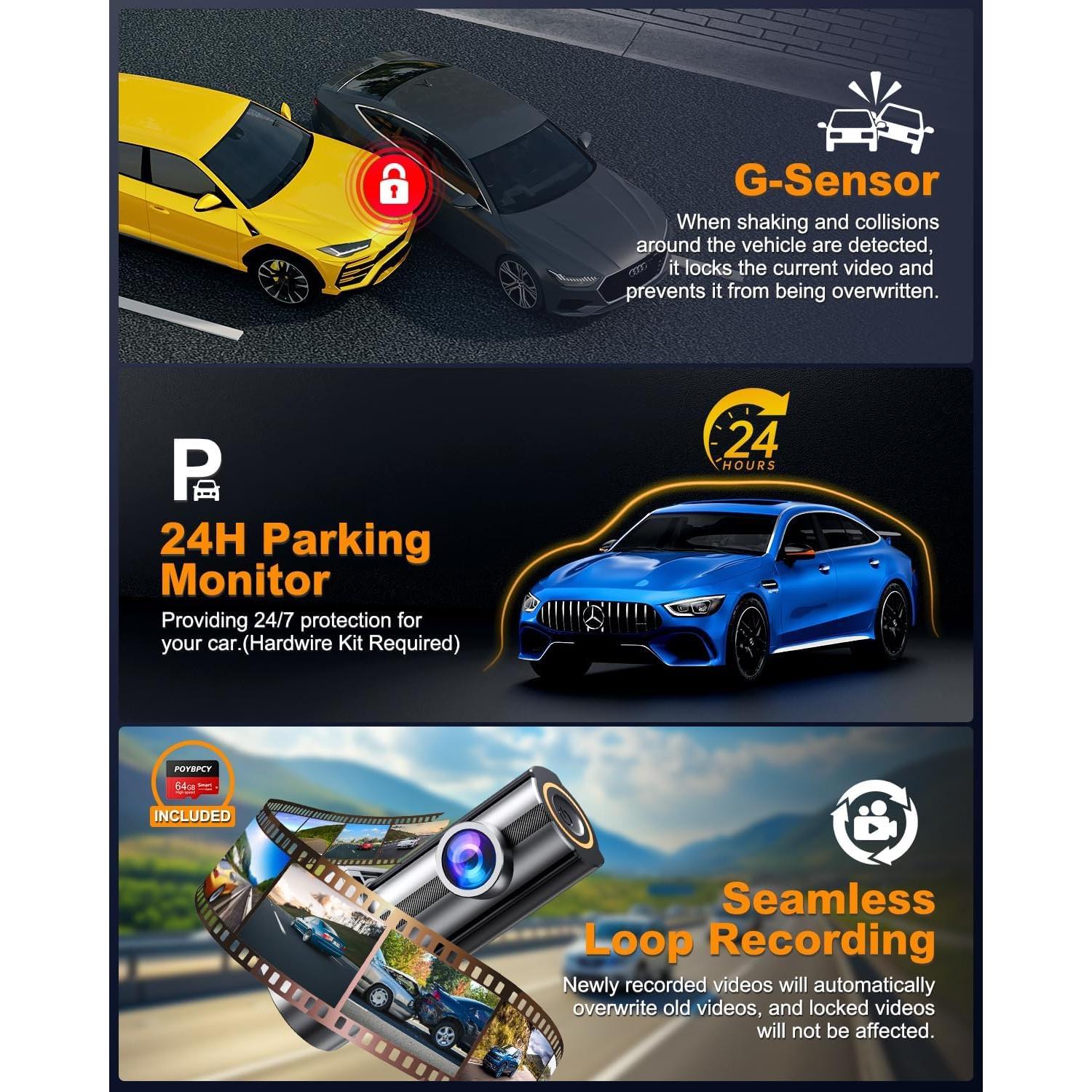 Cámara Dash 4K POYBPCY con WiFi, Visión Nocturna y G-Sensor