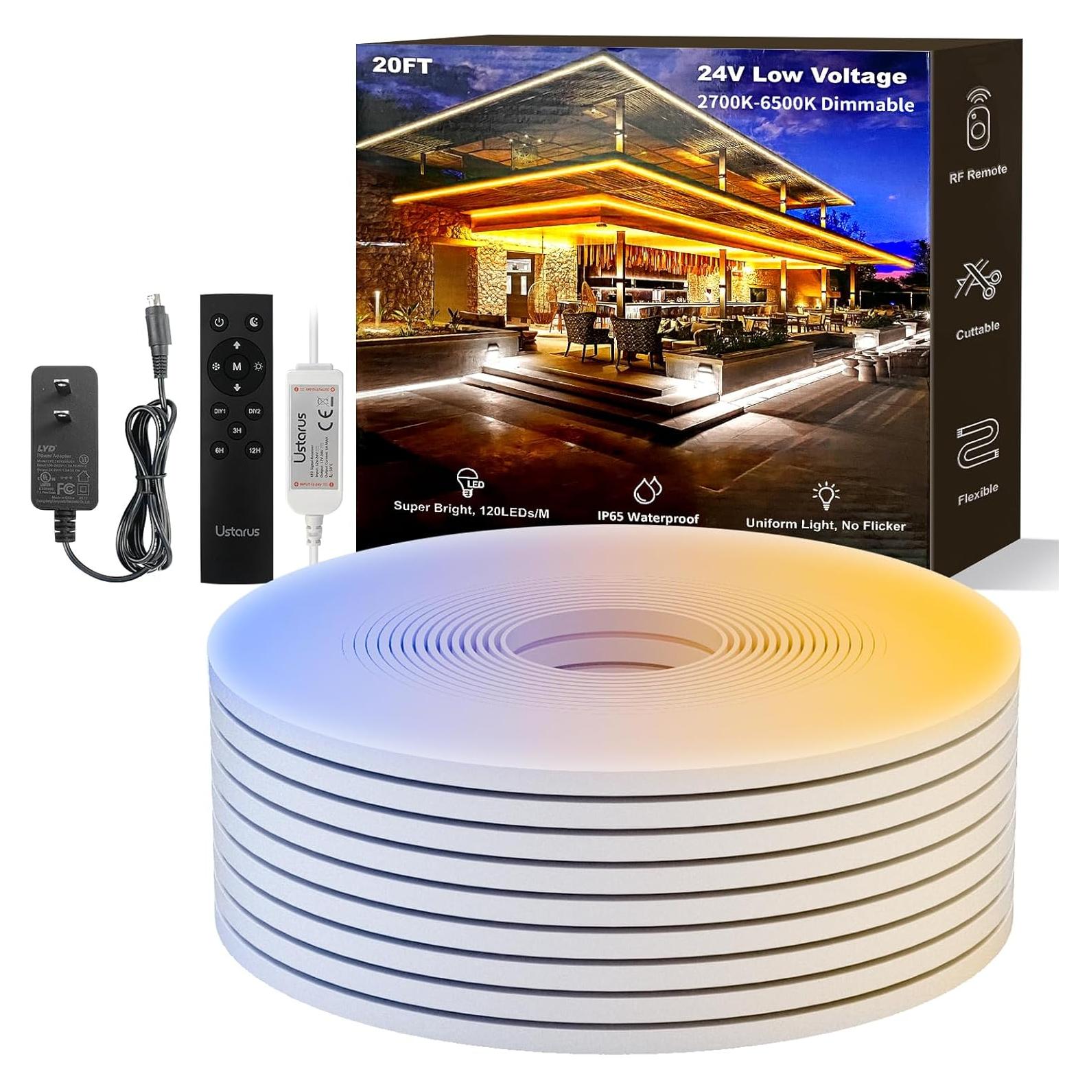 Tira LED de Neón Ustarus 20FT Blanca Ajustable 2700K-6500K