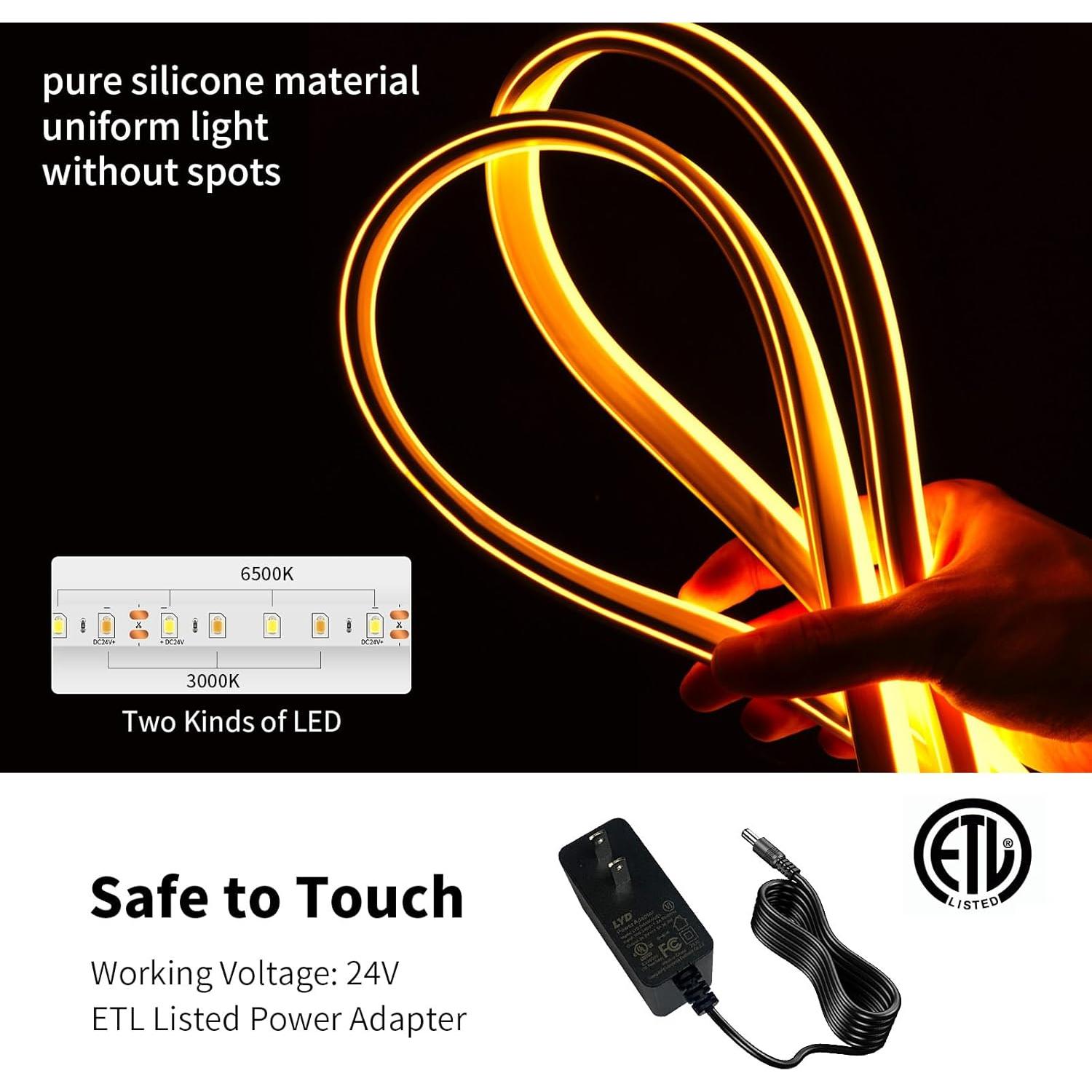 Tira LED de Neón Ustarus 20FT Blanca Ajustable 2700K-6500K