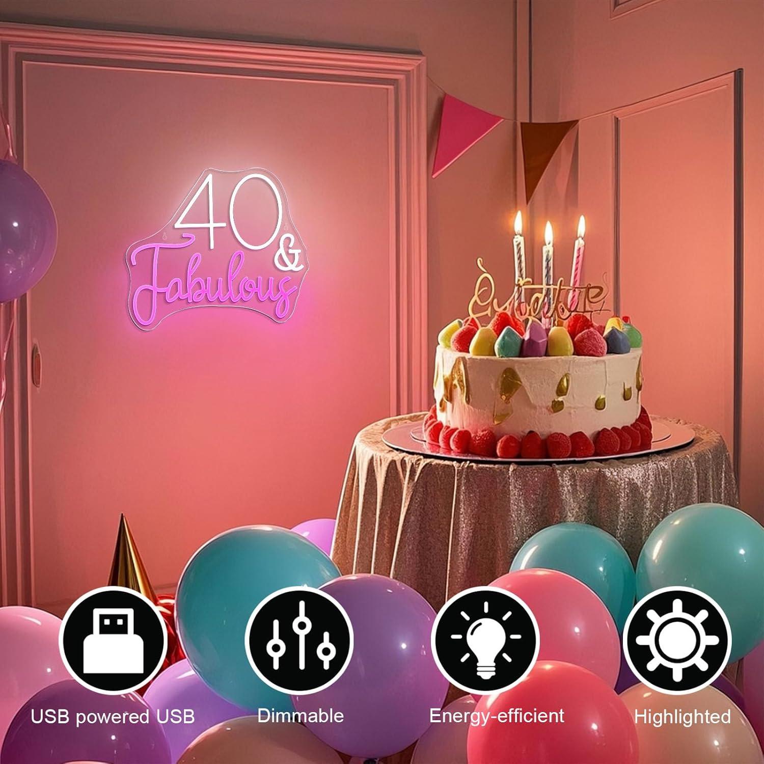 Letrero de Luz de Neón LED Cumpleaños 40 NXYX Decoración