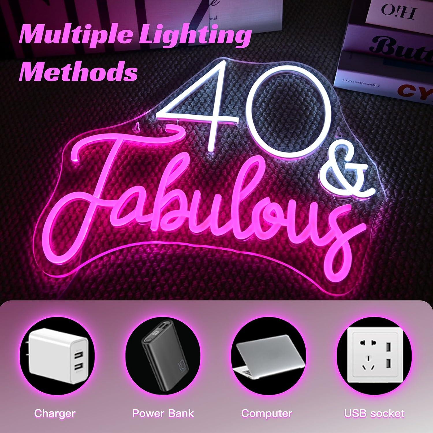 Letrero de Luz de Neón LED Cumpleaños 40 NXYX Decoración