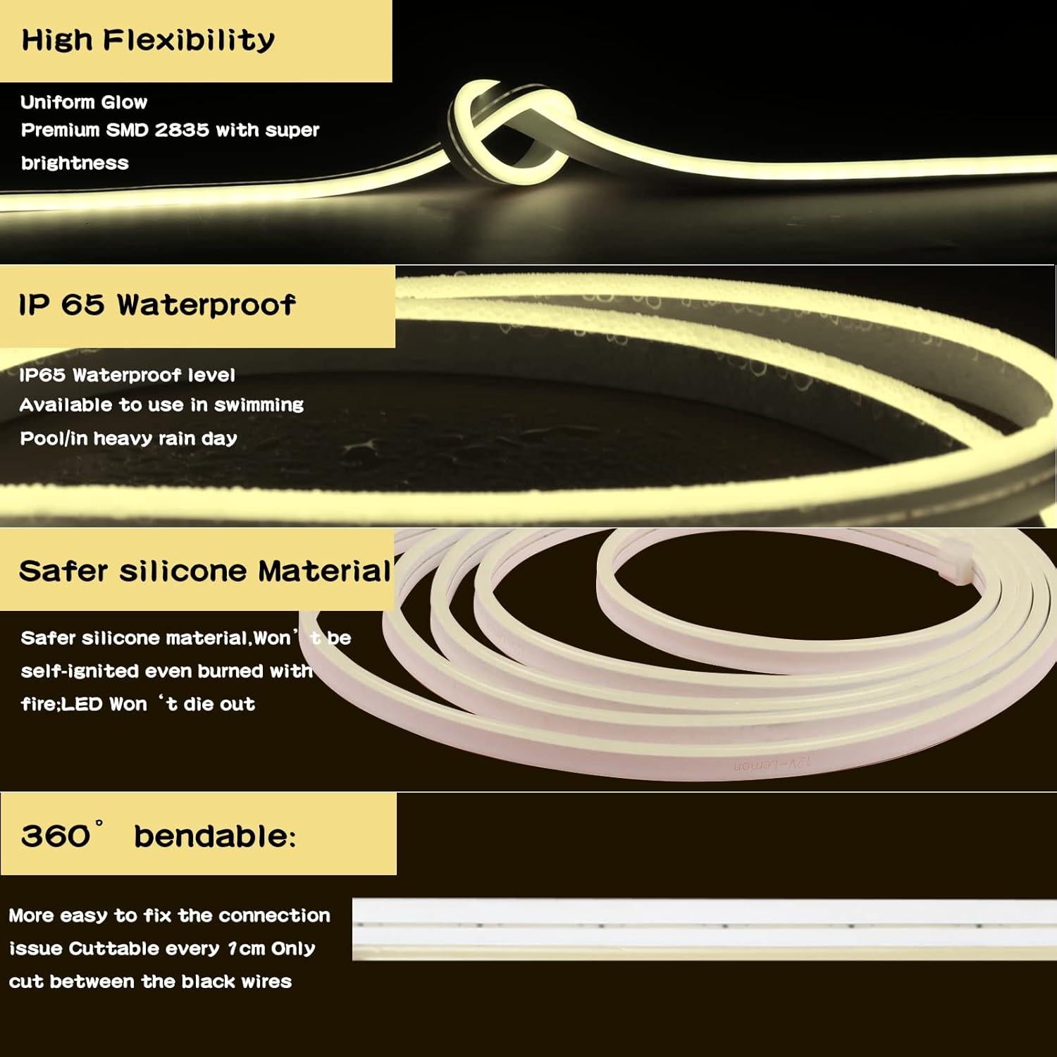 Tira LED Neón Regulable 12V 5m Blanco Cálido Meijiajia
