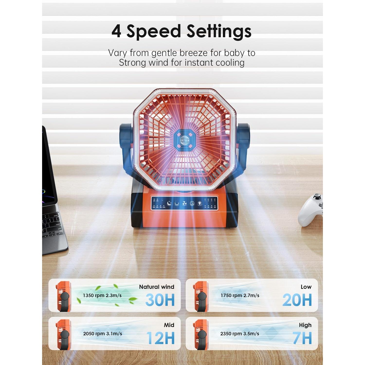 Ventilador Portátil Recargable Orteen 9" 10000mAh Oscilante