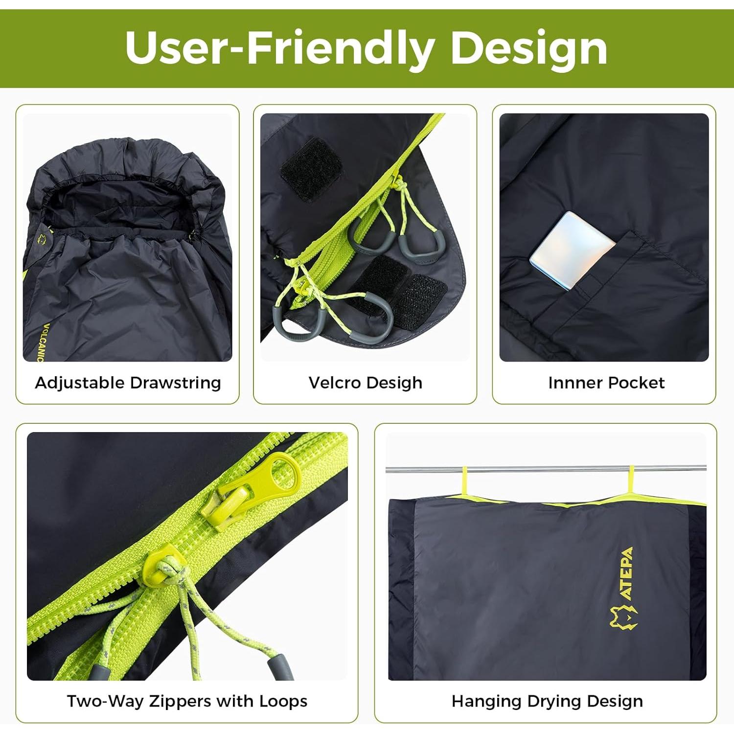 ATEPA Sleeping Bag for Adults, 3 Season Cold Weather & Warm Weather Compact Waterproof Sleeping Bag with Compression Sack for Camping Backpacking Hiking