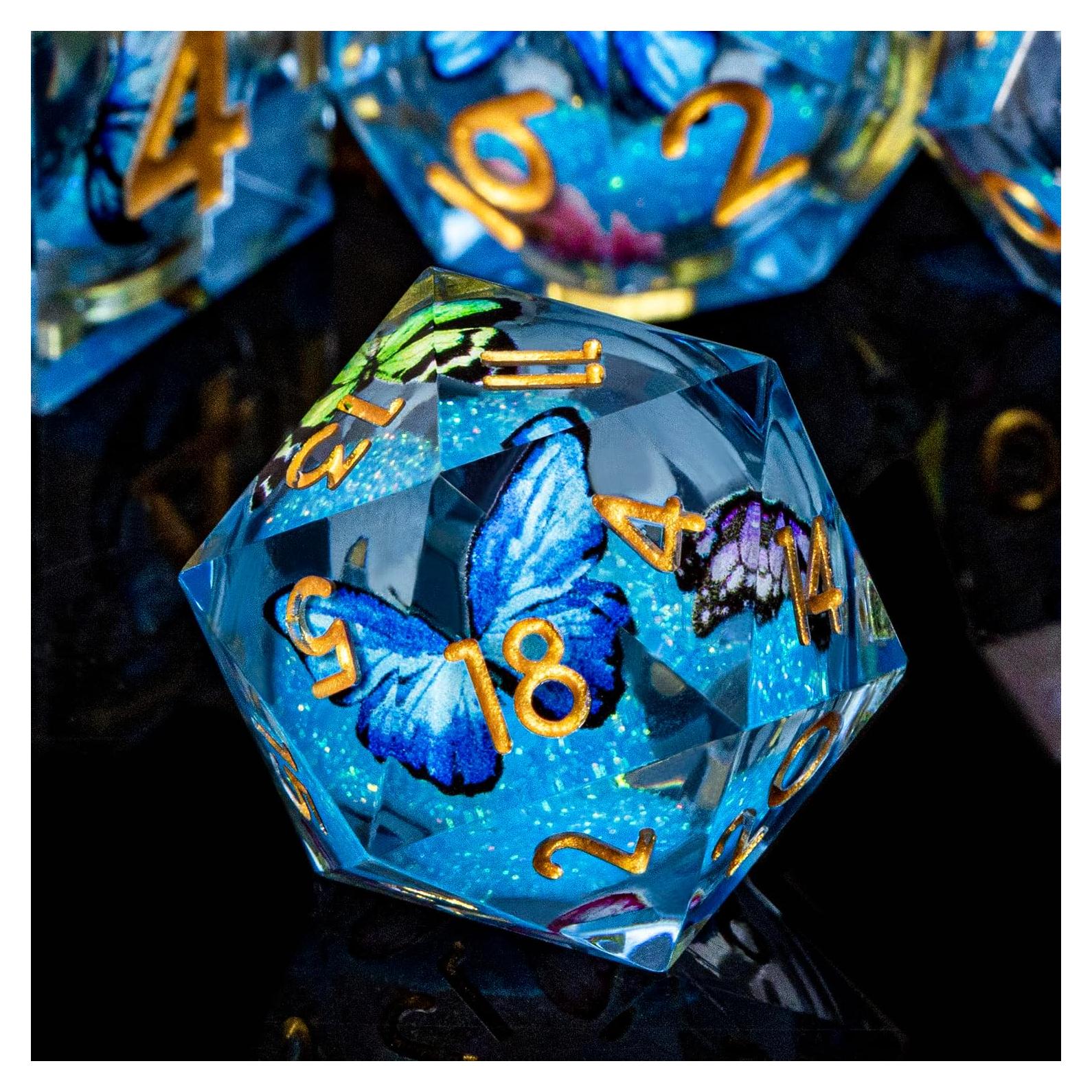 Juego de Dados DND Mariposa ORIFANTOU con Núcleo Líquido