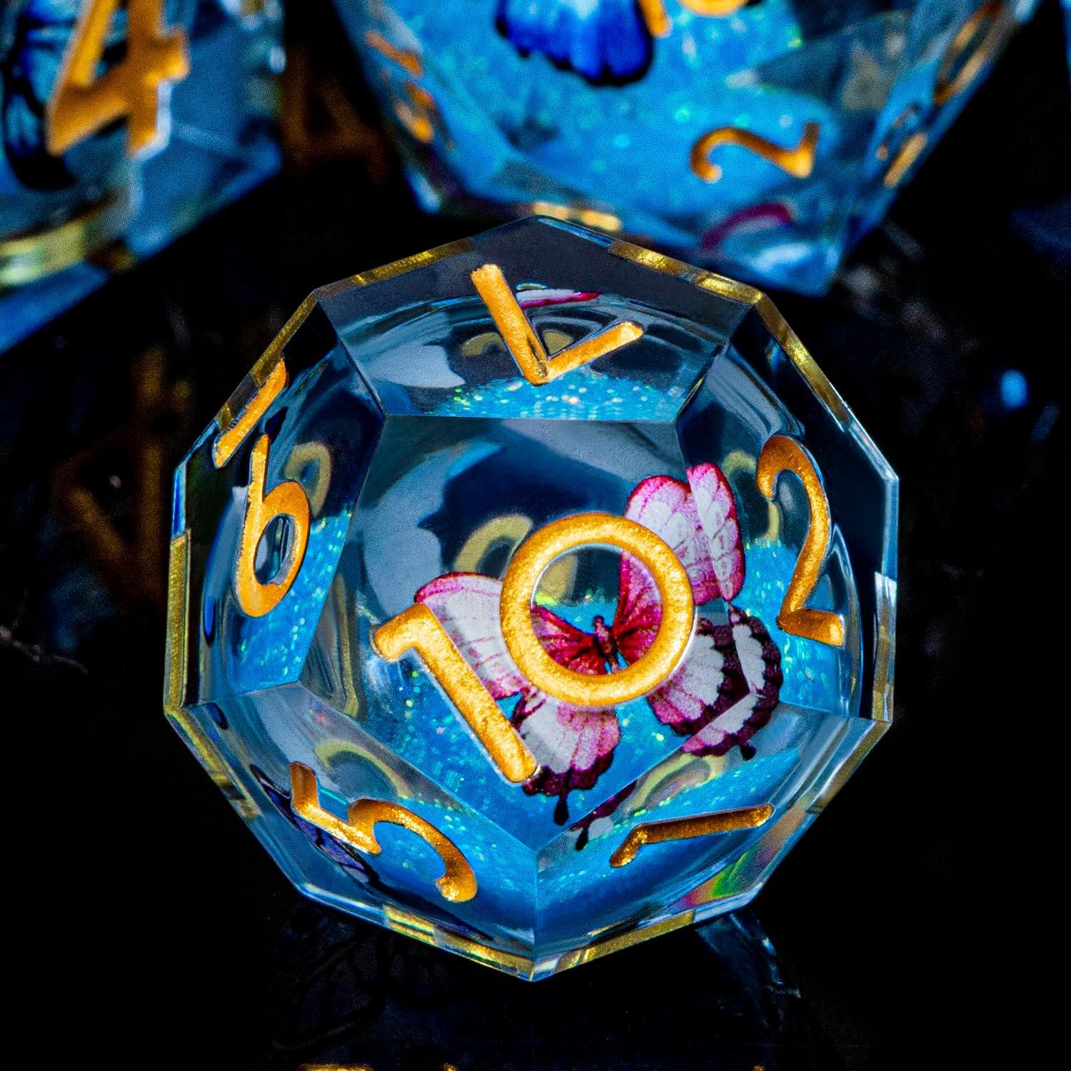 Juego de Dados DND Mariposa ORIFANTOU con Núcleo Líquido